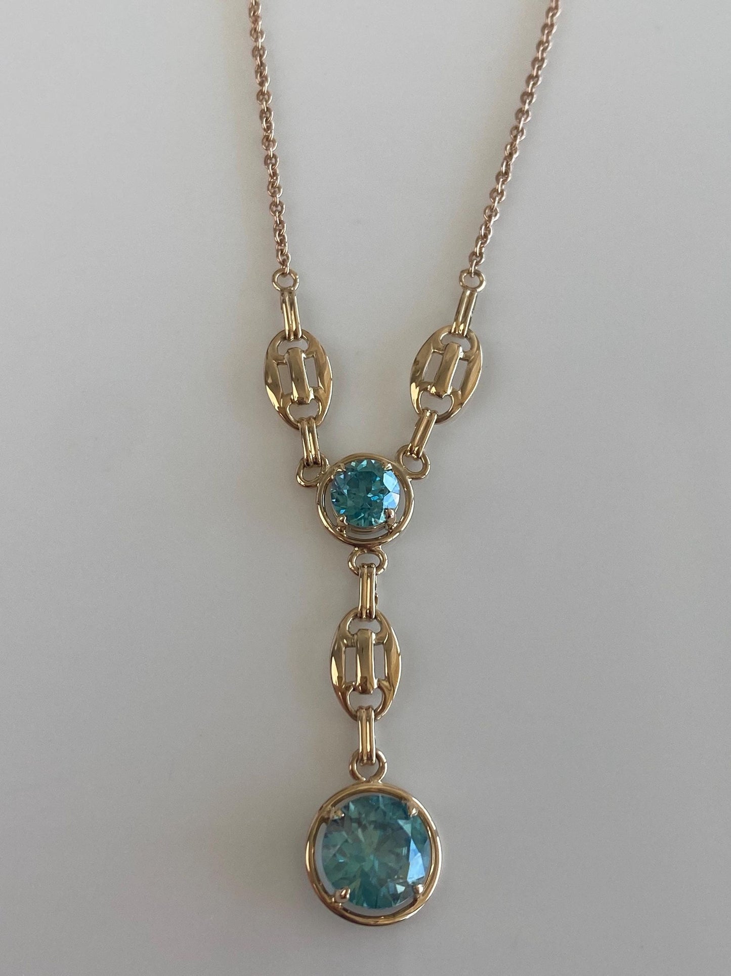 Vintage Solid 14k Yellow Gold Topaz Rolo Chain Necklace - 16.75 inches
