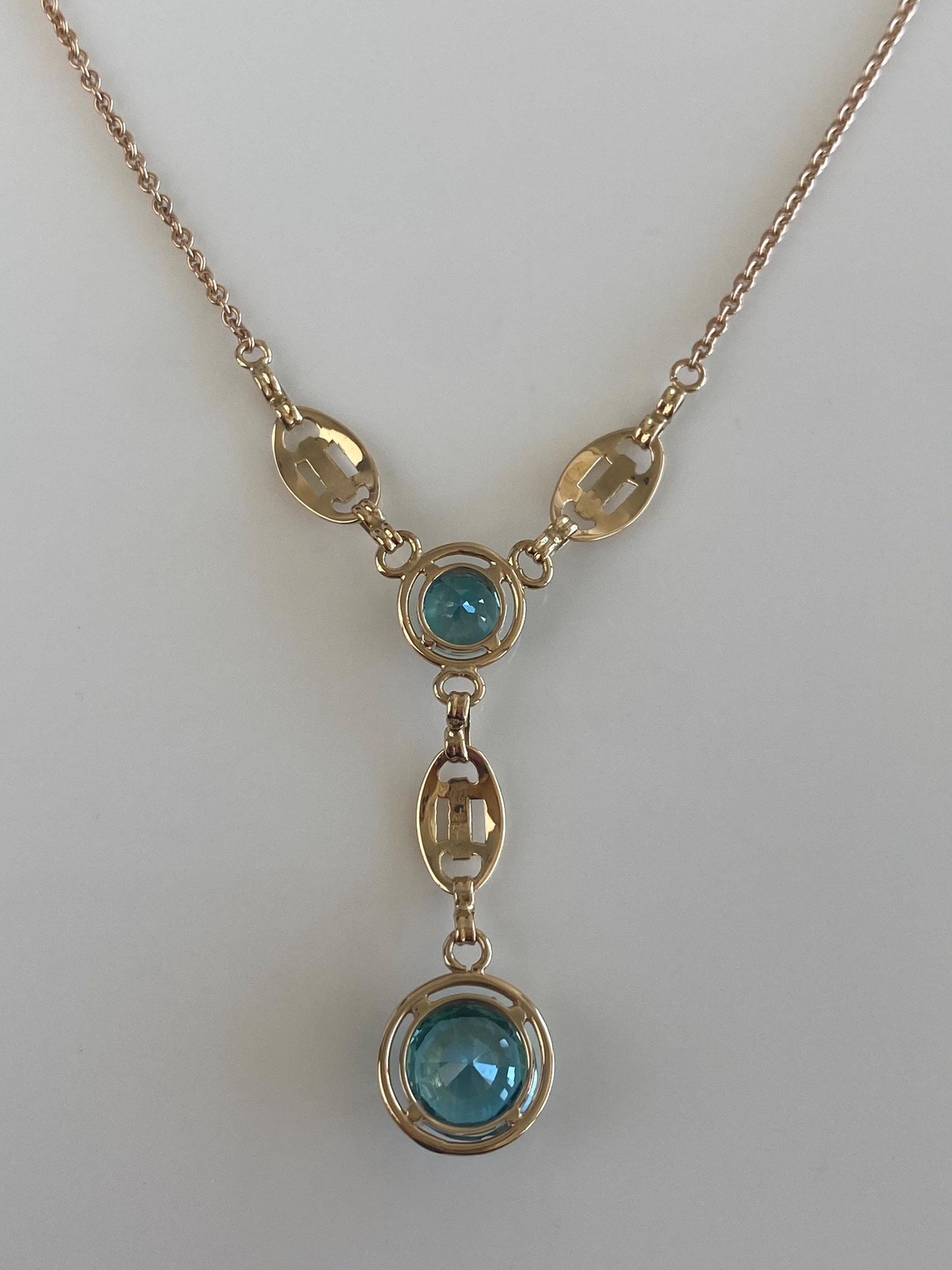 Vintage Solid 14k Yellow Gold Topaz Rolo Chain Necklace - 16.75 inches