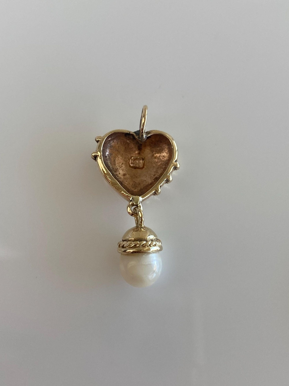 Vintage Solid 14k Yellow Gold Pearl Dangle Heart Charm
