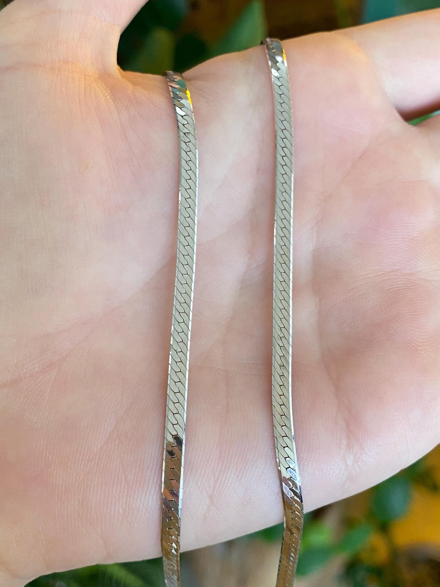 Vintage Solid 14k White Gold Herringbone Chain Necklace - 24 inches