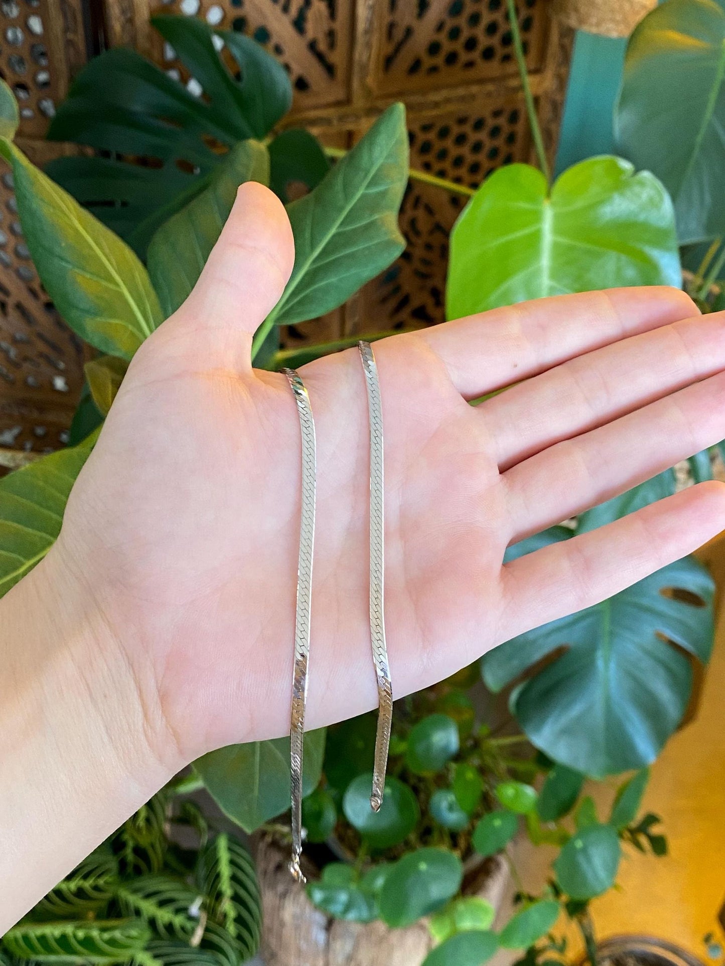 Vintage Solid 14k White Gold Herringbone Chain Necklace - 24 inches