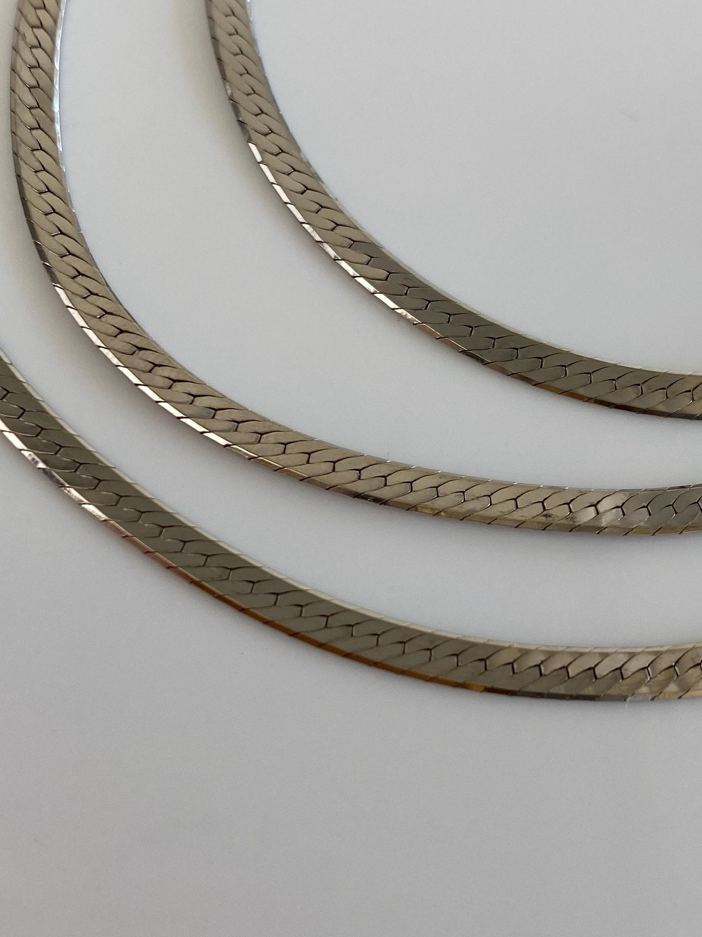Vintage Solid 14k White Gold Herringbone Chain Necklace - 24 inches