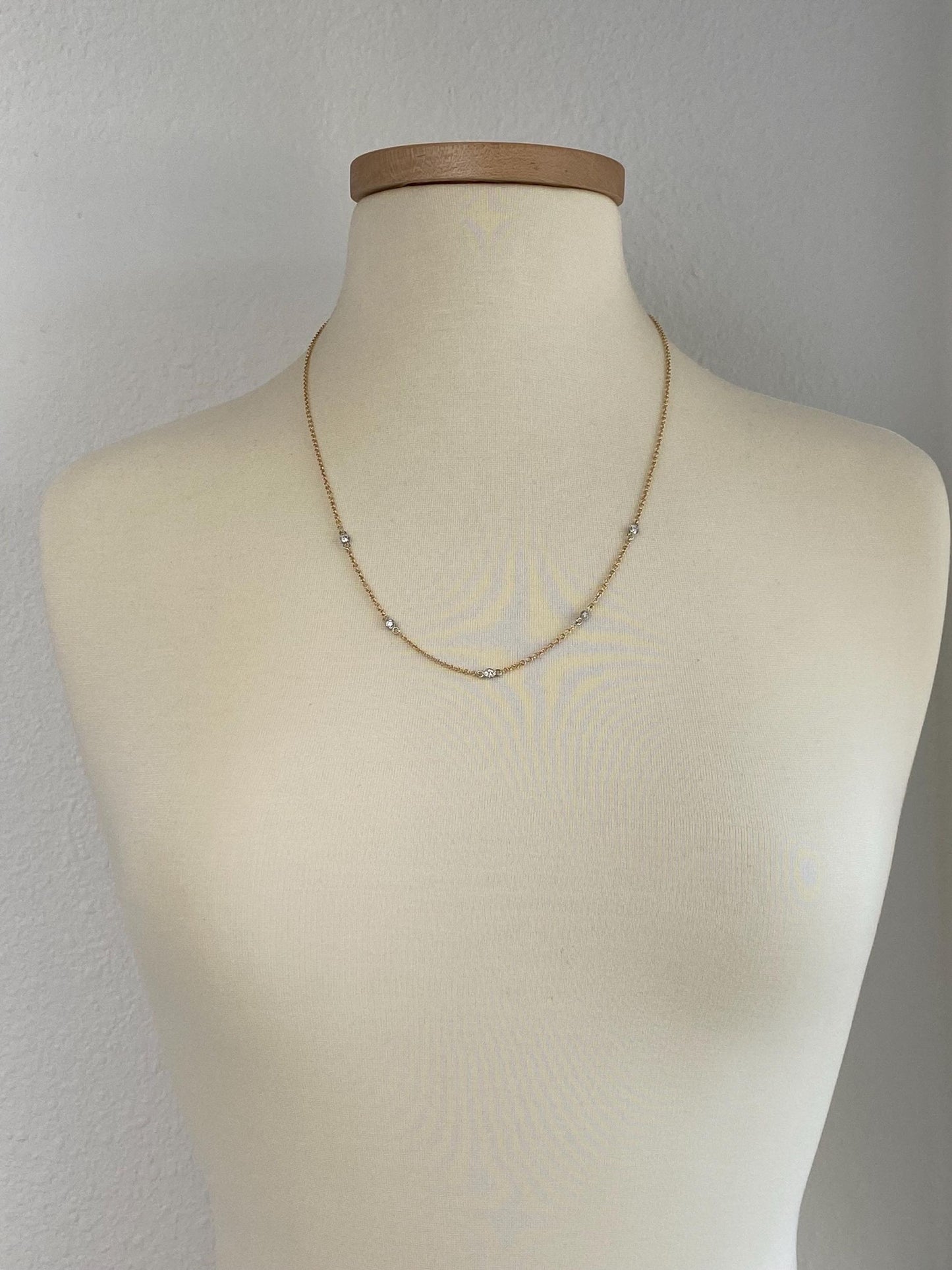 Vintage Solid 14k White & Yellow Gold Bezel Set Diamond Link Rolo Chain Necklace - 23.75 inches