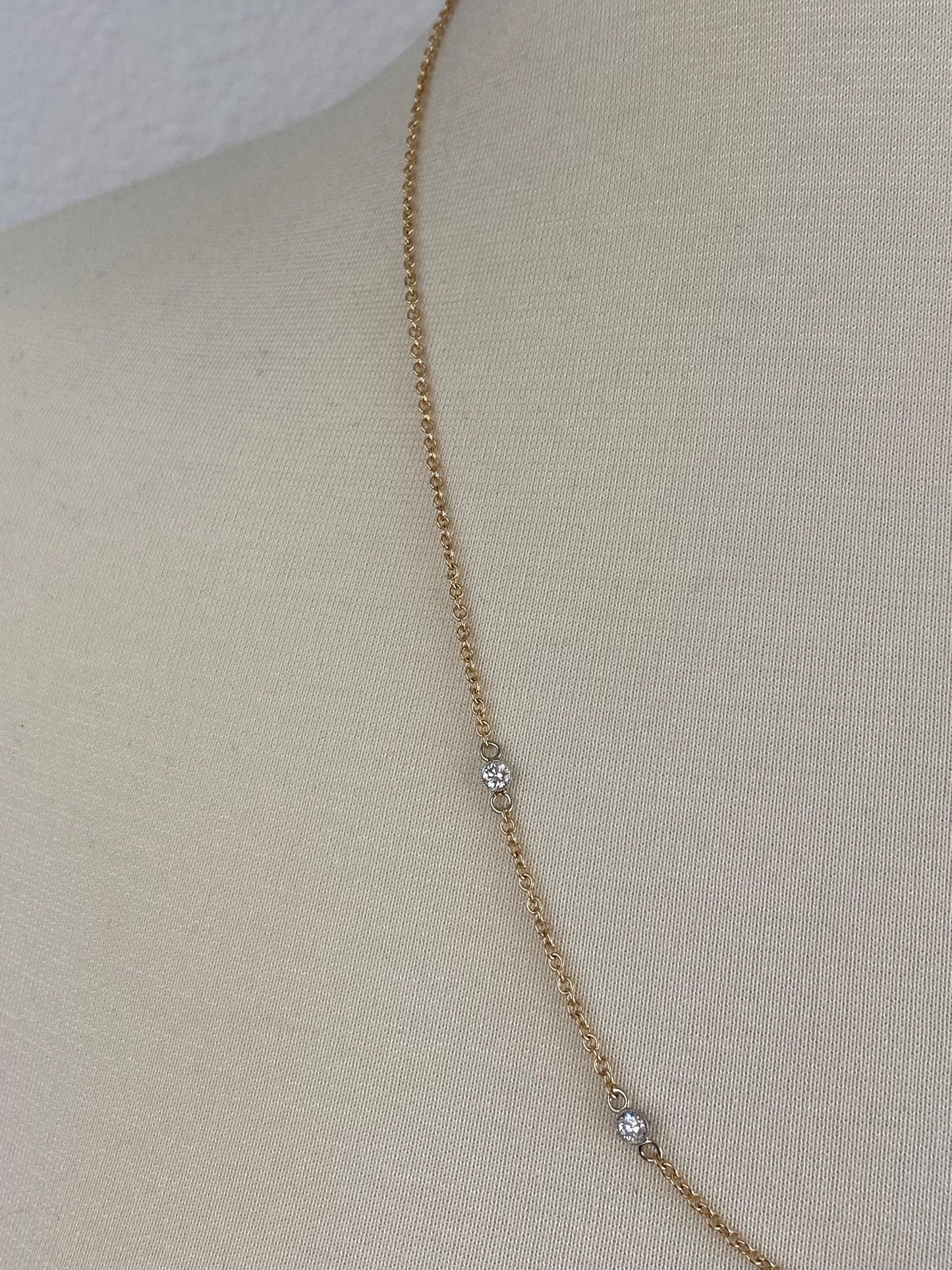 Vintage Solid 14k White & Yellow Gold Bezel Set Diamond Link Rolo Chain Necklace - 23.75 inches