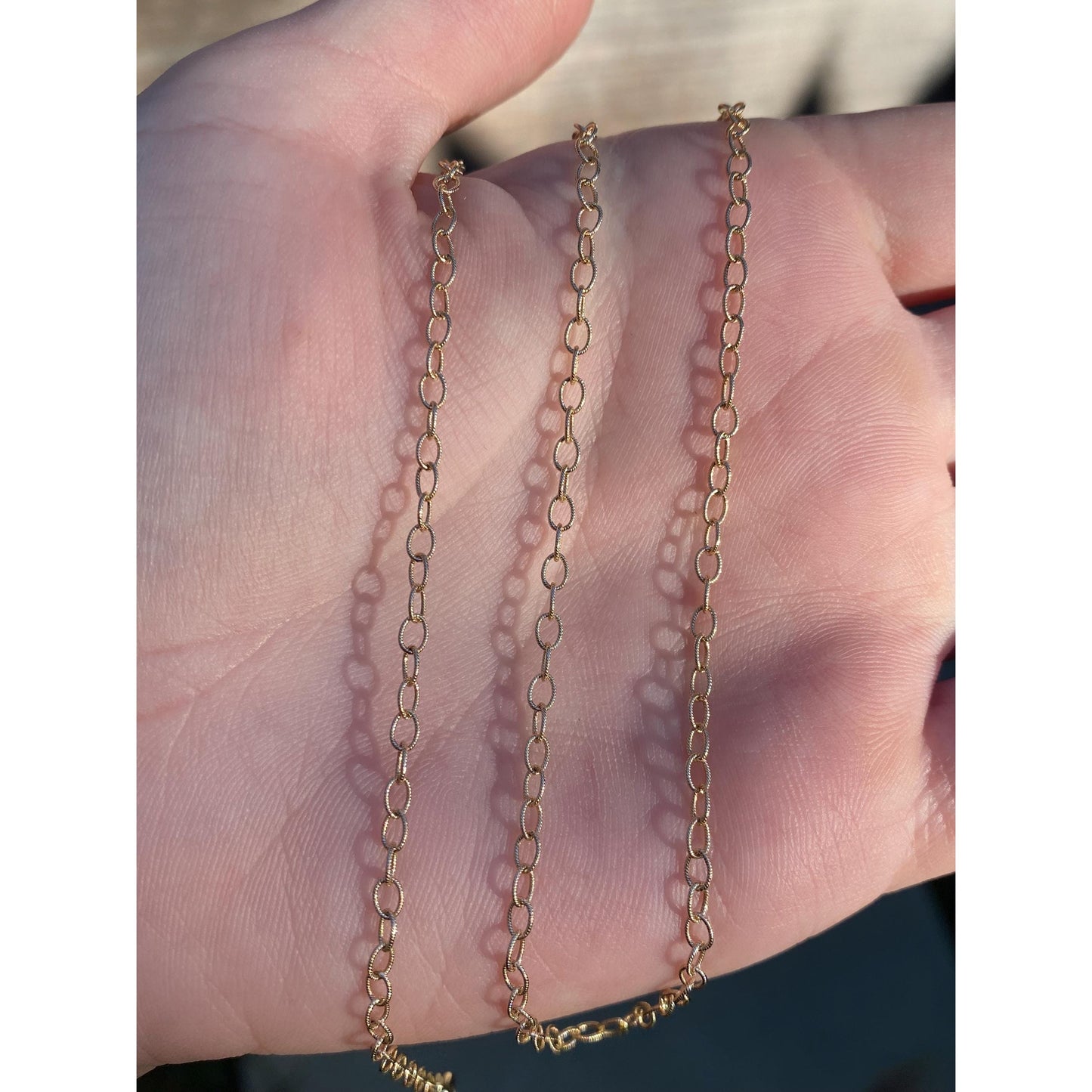 Vintage Solid 14k Yellow Gold Textured Cable Link Chain Necklace - 20.5 inches