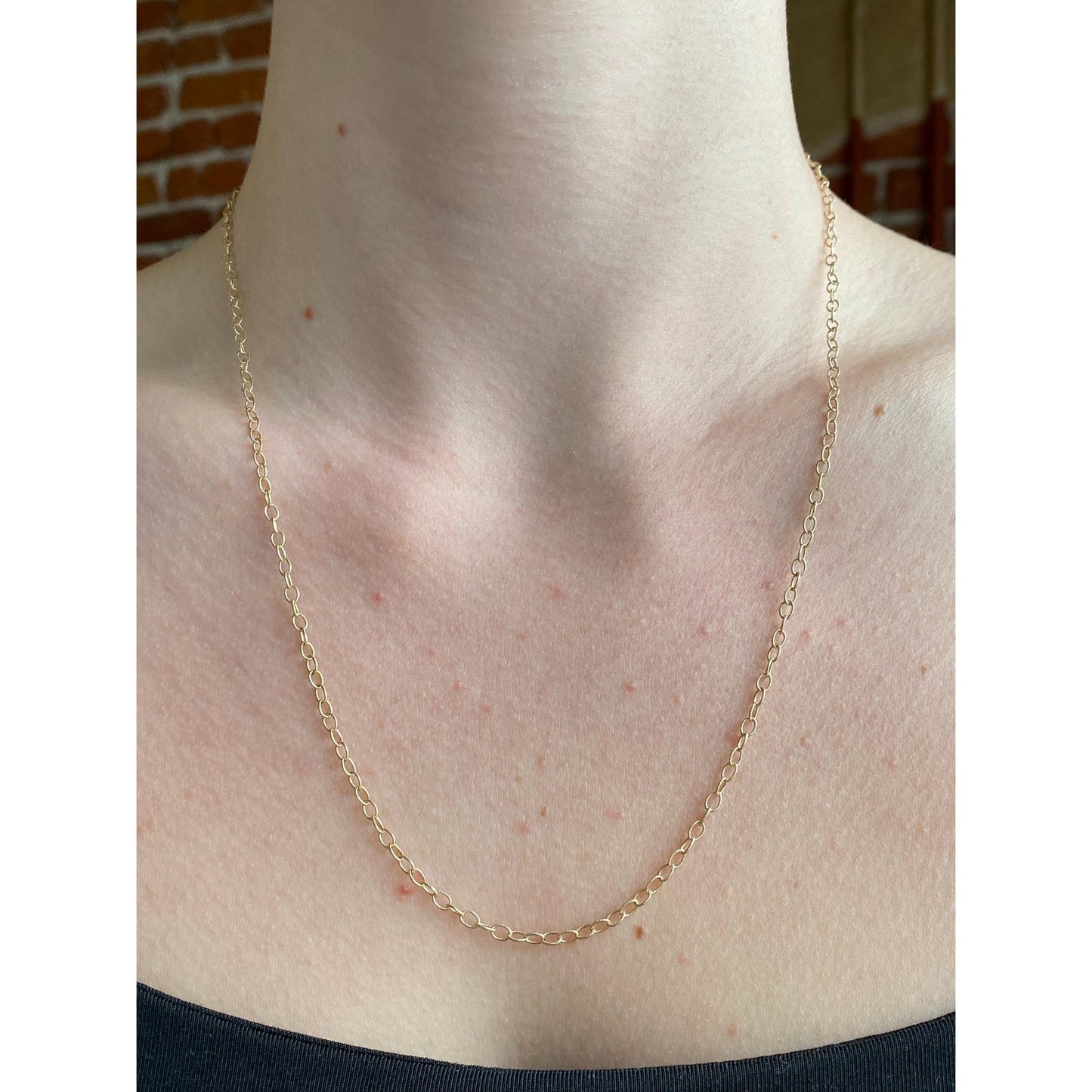 Vintage Solid 14k Yellow Gold Textured Cable Link Chain Necklace - 20.5 inches