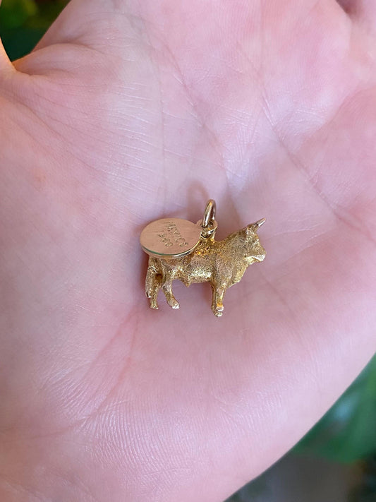 Vintage Solid 10k Yellow Gold Bull Mexico 1960 Charm