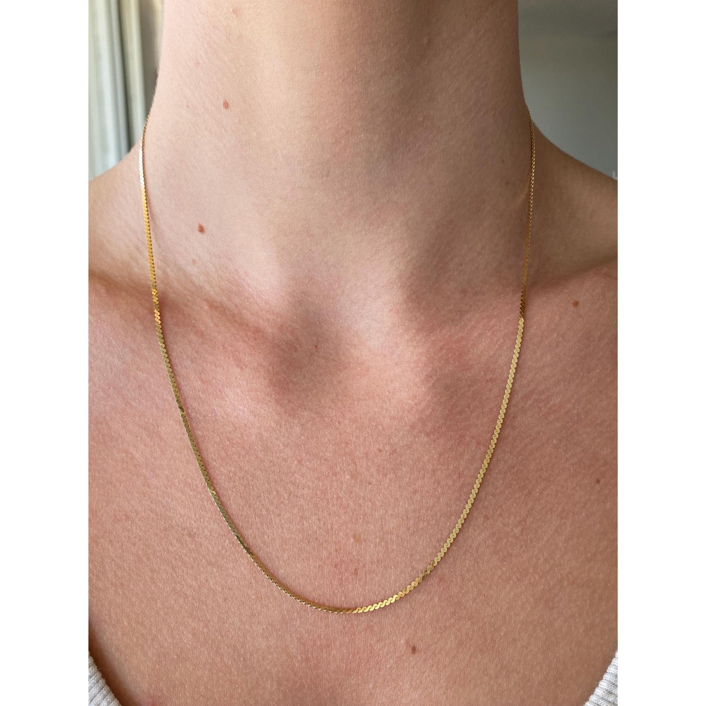 Vintage Solid 14k Yellow Gold Serpentine Chain Necklace - 19.5 inches