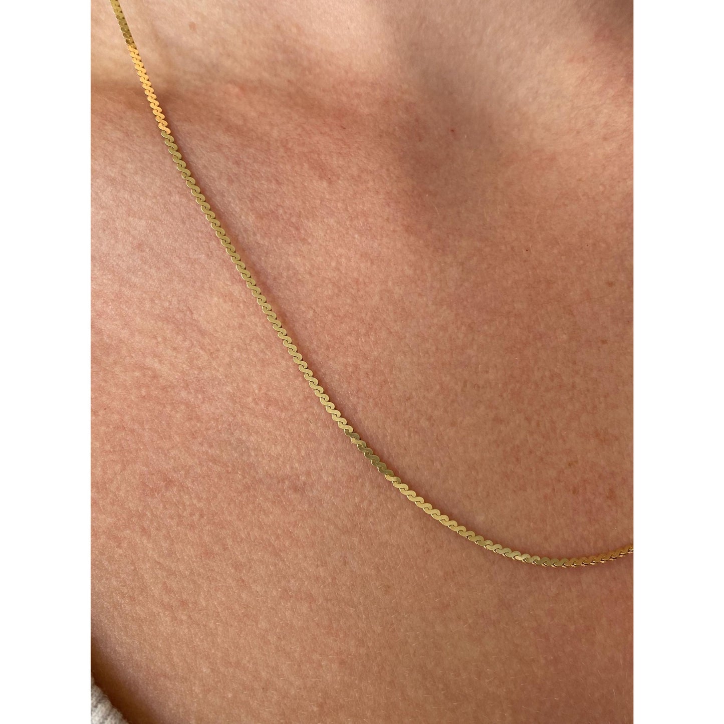 Vintage Solid 14k Yellow Gold Serpentine Chain Necklace - 19.5 inches