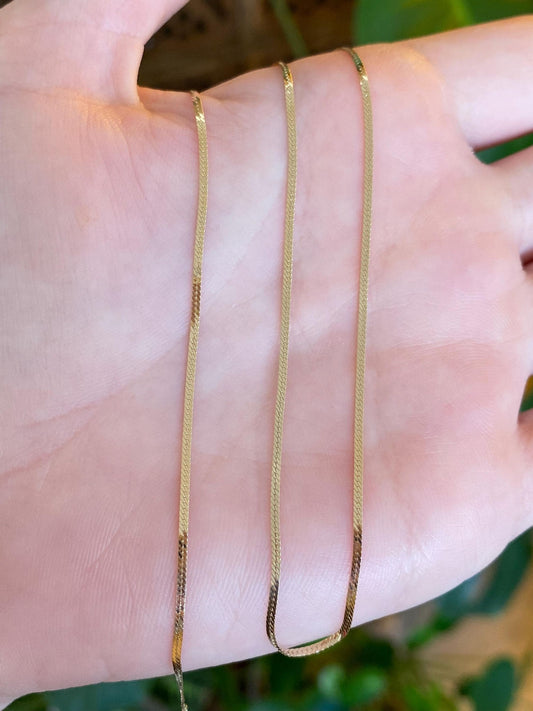 Vintage Solid 14k Yellow Gold Slim Flat Chain Necklace - 18 inches