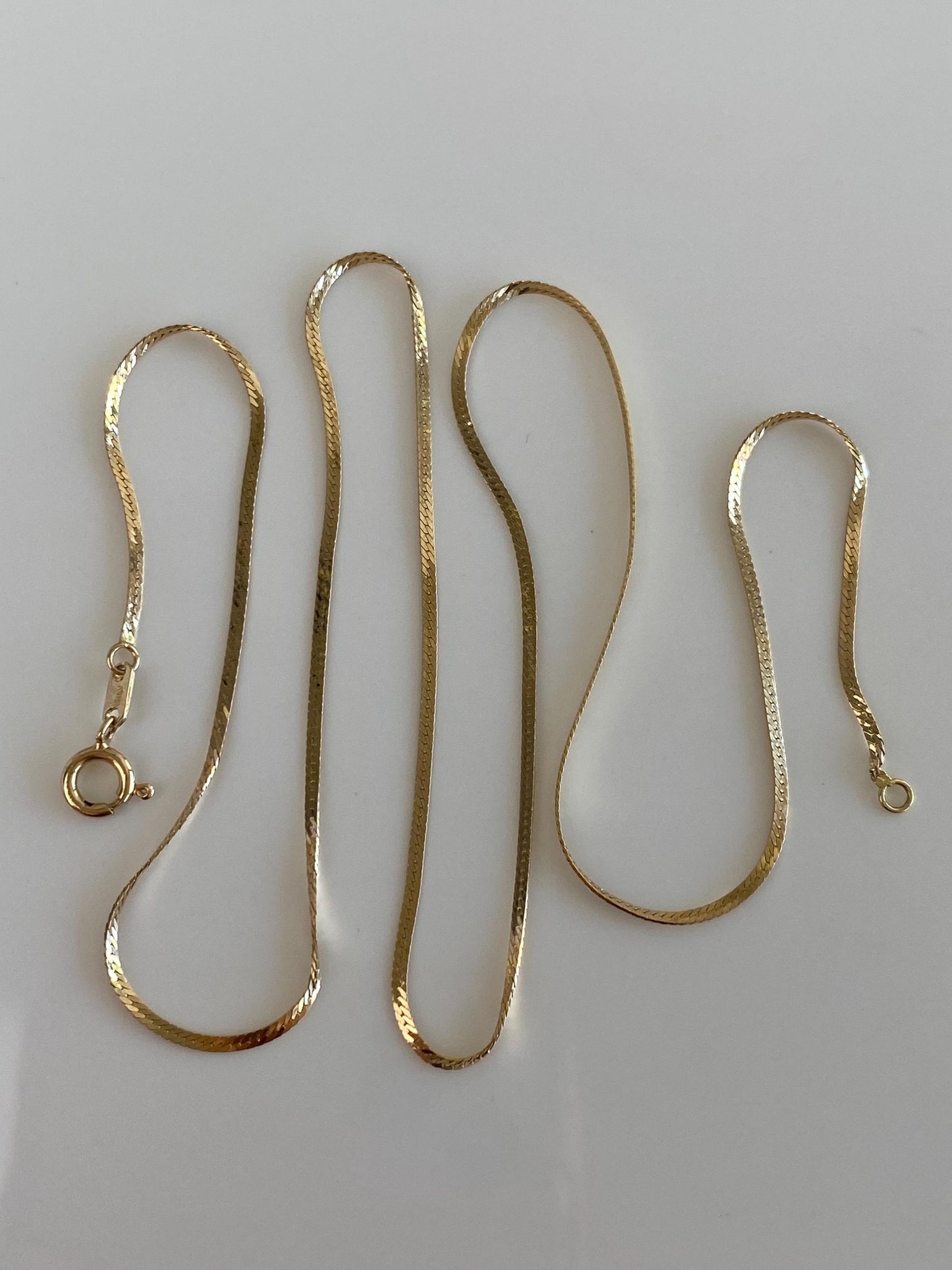 Vintage Solid 14k Yellow Gold Slim Flat Chain Necklace - 18 inches