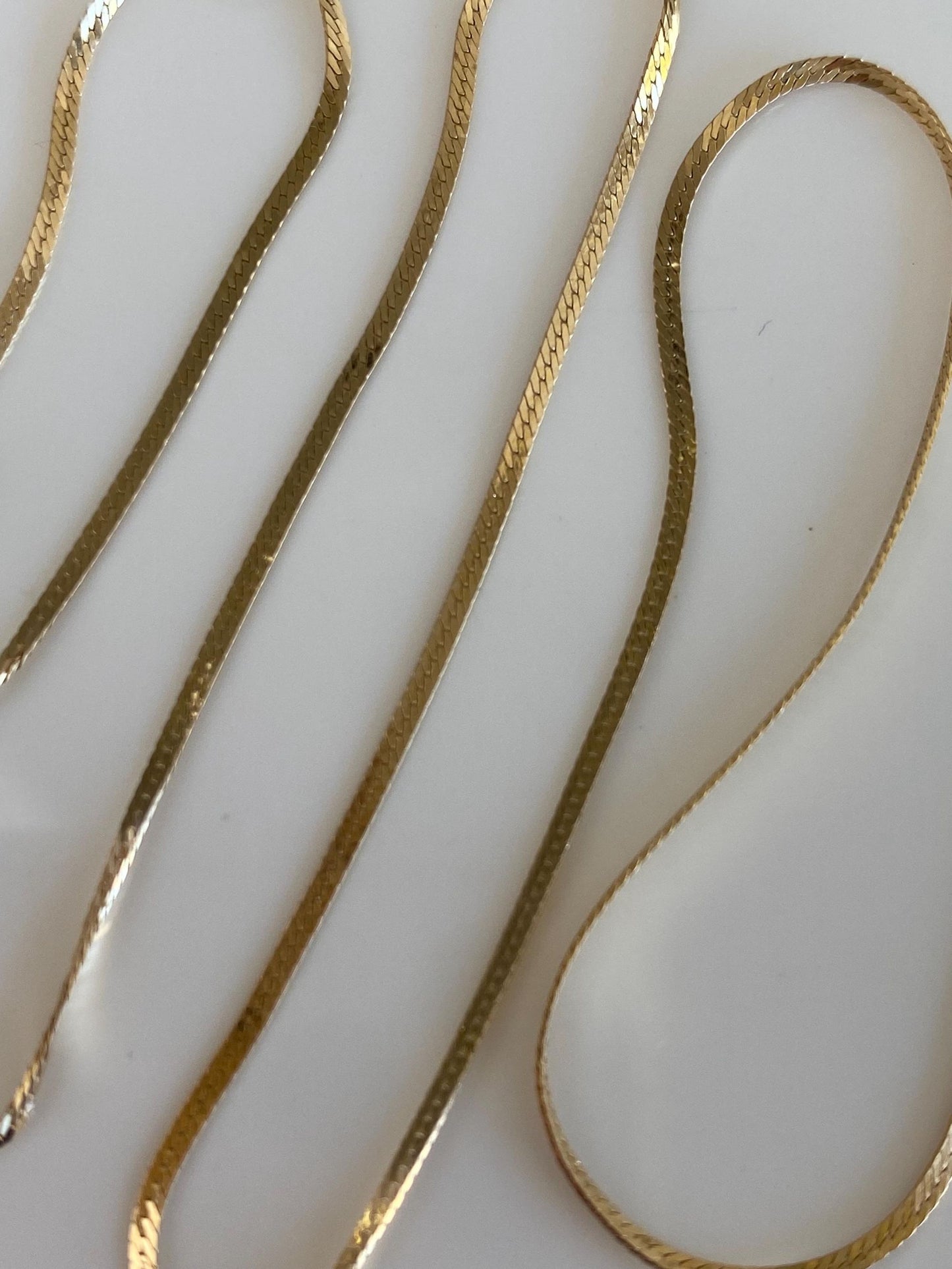 Vintage Solid 14k Yellow Gold Slim Flat Chain Necklace - 18 inches