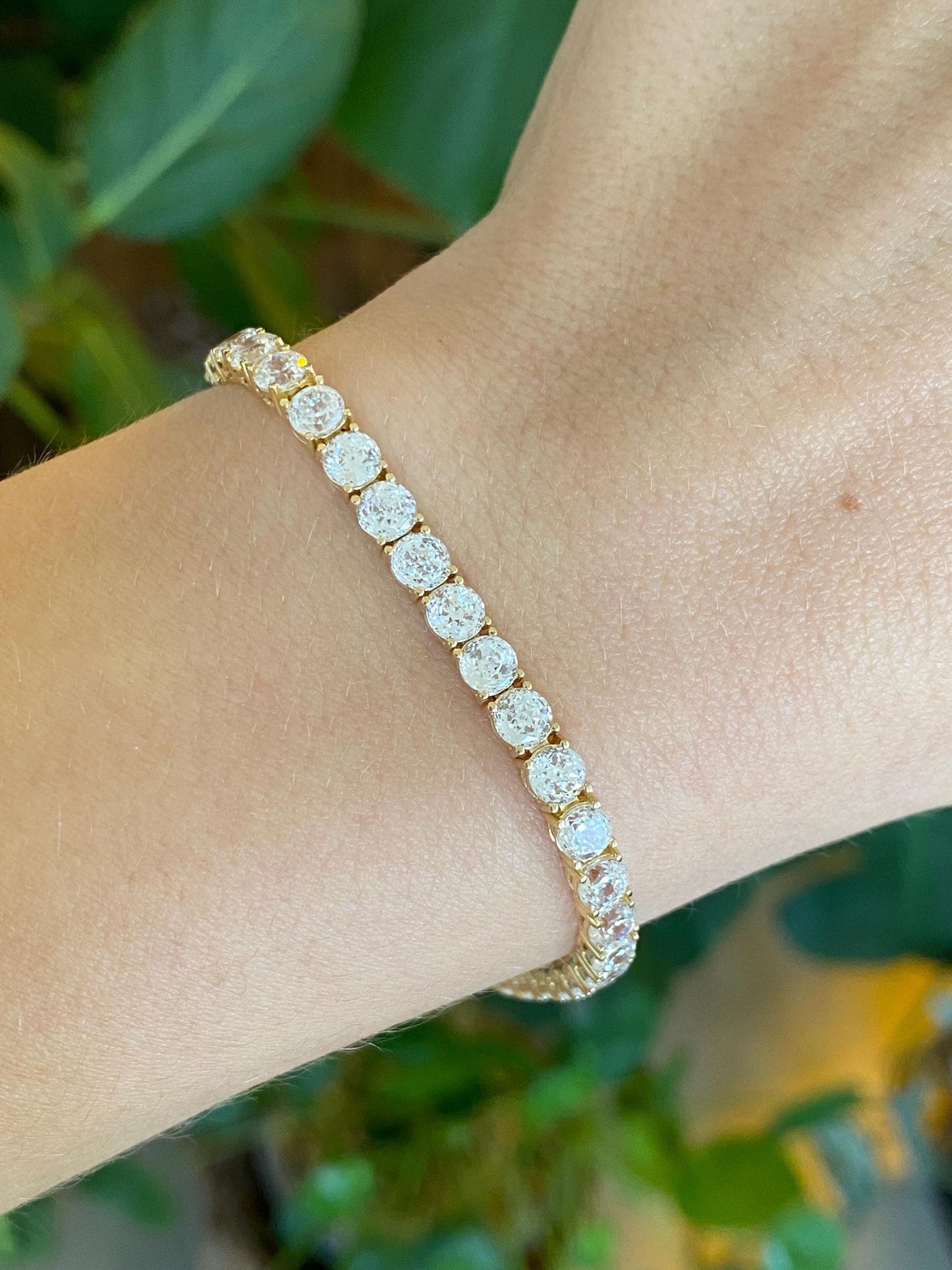 Vintage Solid 14k Yellow Gold Cubic Zirconia Tennis Bracelet - 6.75 Inches
