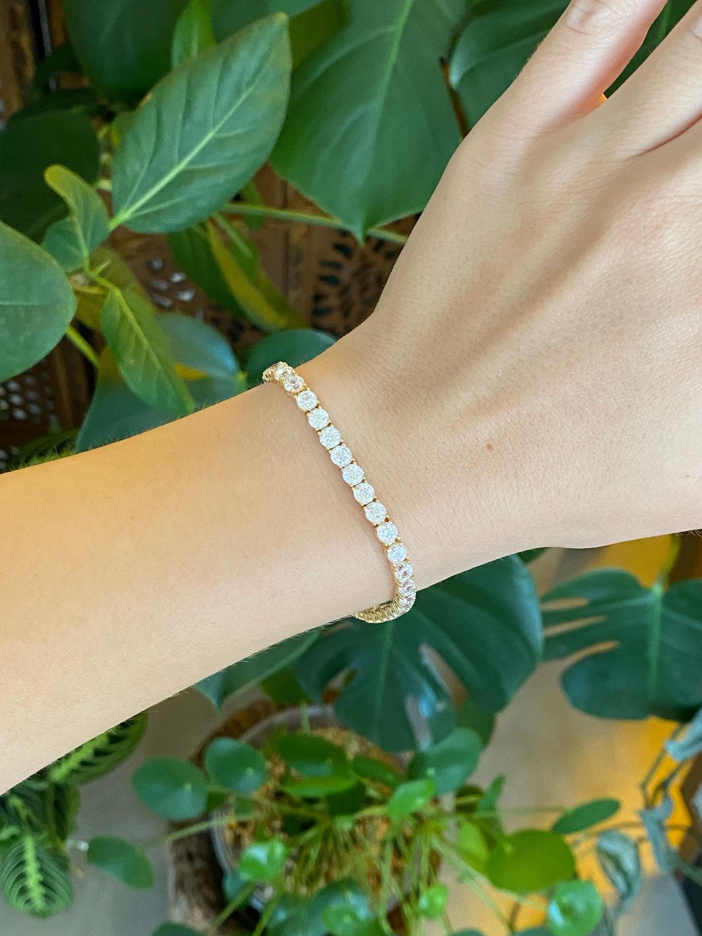 Vintage Solid 14k Yellow Gold Cubic Zirconia Tennis Bracelet - 6.75 Inches