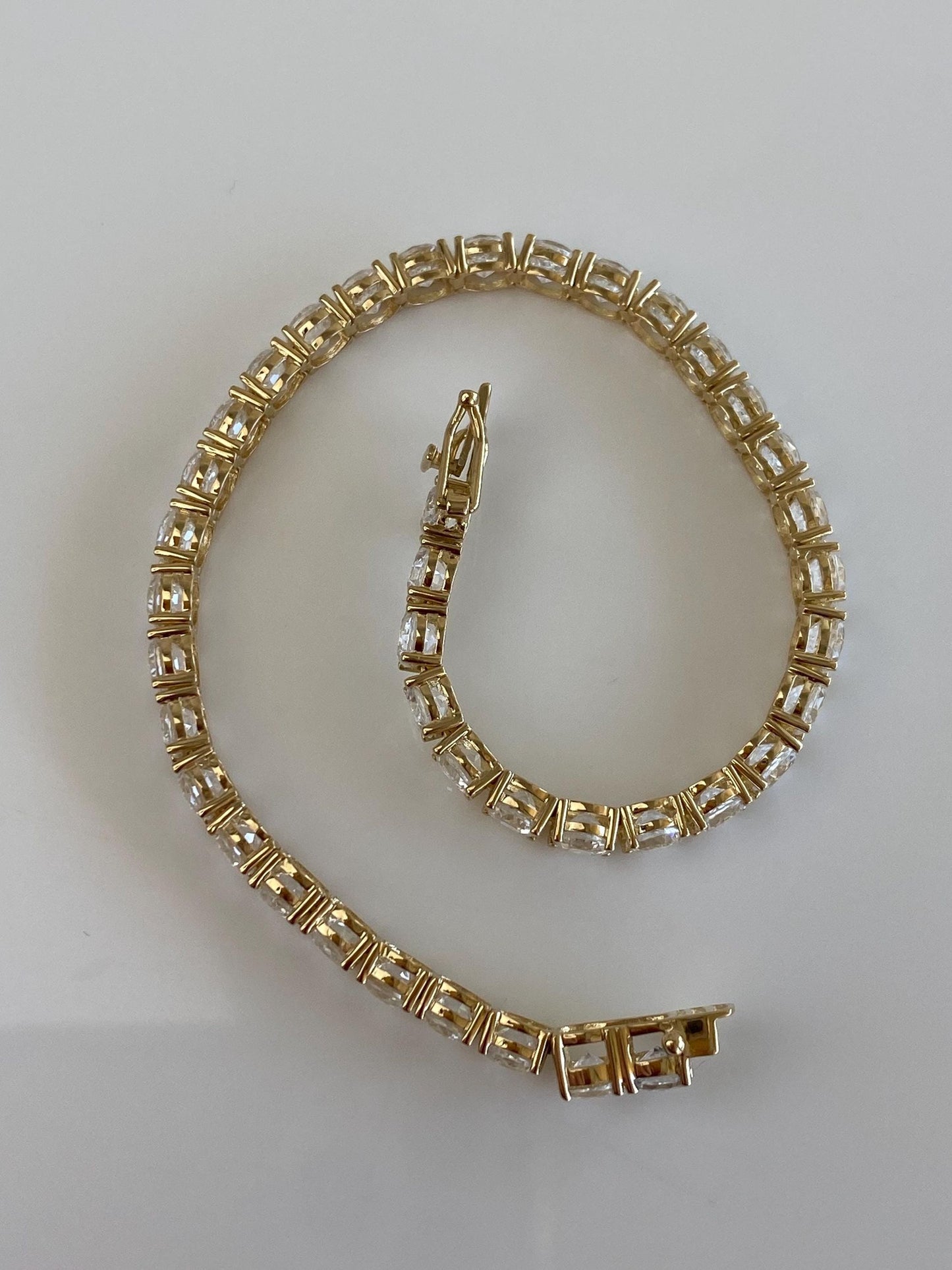 Vintage Solid 14k Yellow Gold Cubic Zirconia Tennis Bracelet - 6.75 Inches