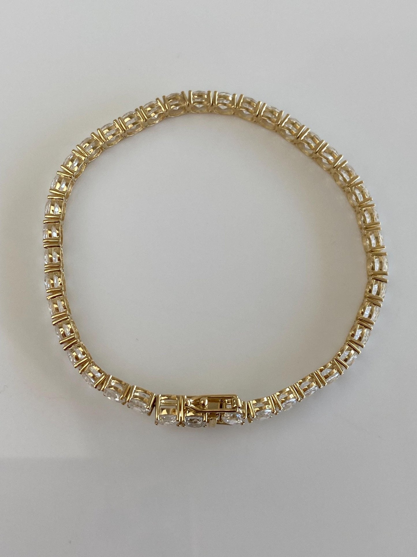 Vintage Solid 14k Yellow Gold Cubic Zirconia Tennis Bracelet - 6.75 Inches