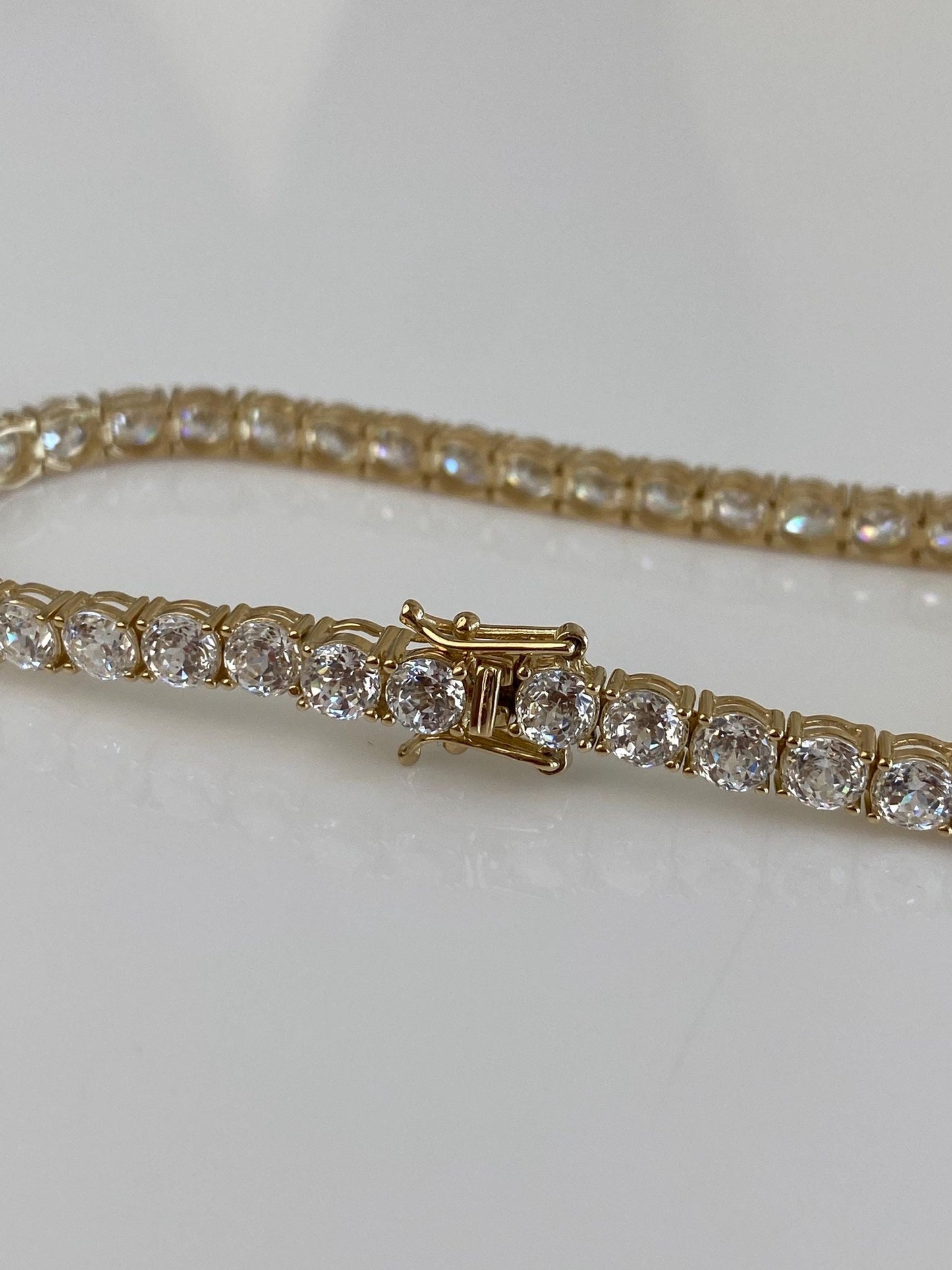 Vintage Solid 14k Yellow Gold Cubic Zirconia Tennis Bracelet - 6.75 Inches