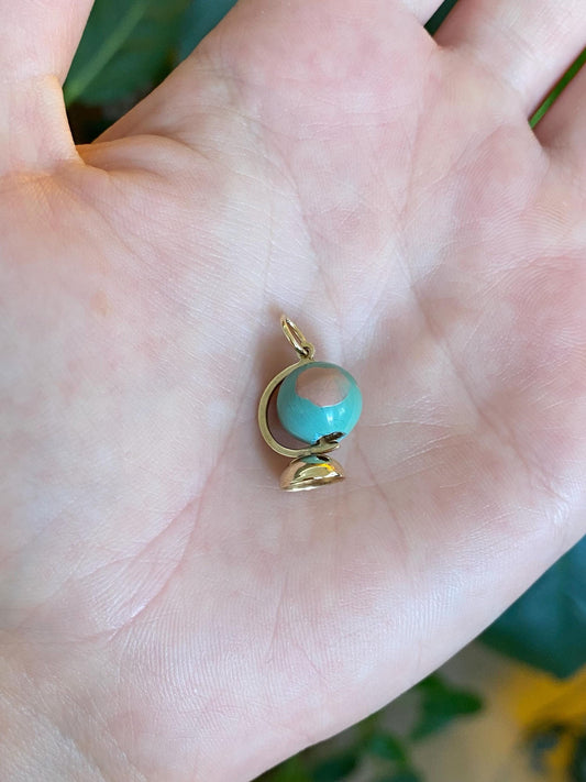 Vintage 10k Yellow Gold Enamel Articulated Globe Charm
