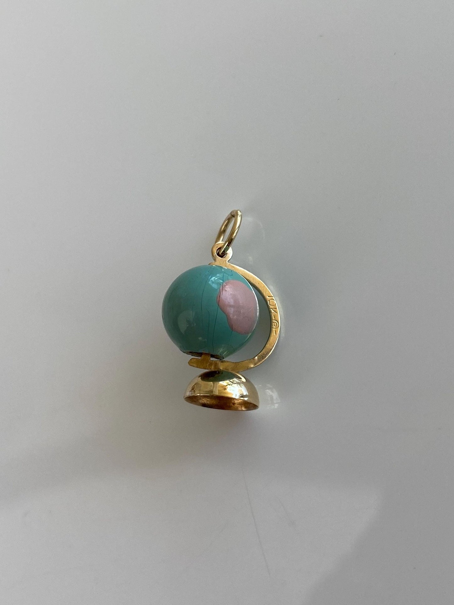 Vintage 10k Yellow Gold Enamel Articulated Globe Charm