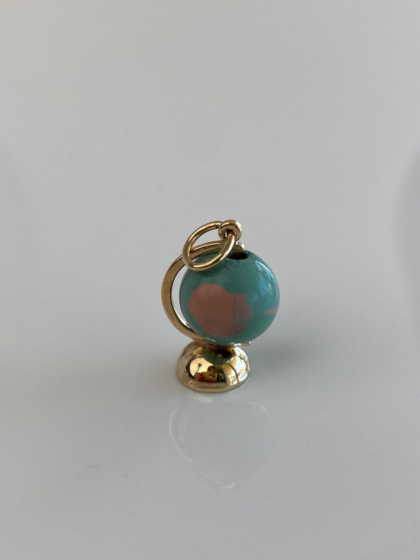 Vintage 10k Yellow Gold Enamel Articulated Globe Charm