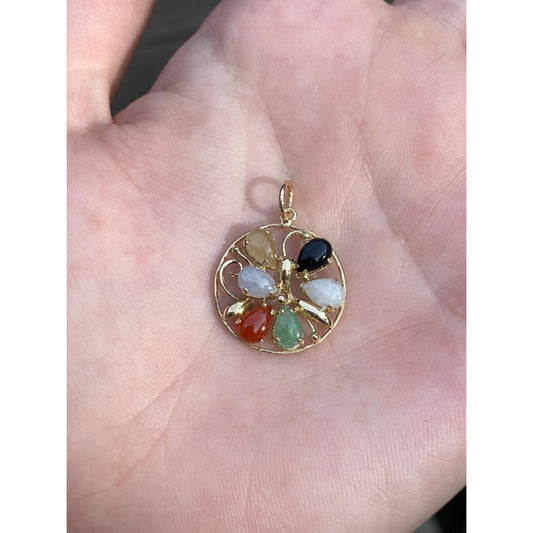 Vintage Solid 14k Yellow Gold Colored Jade & Onyx Circle Charm