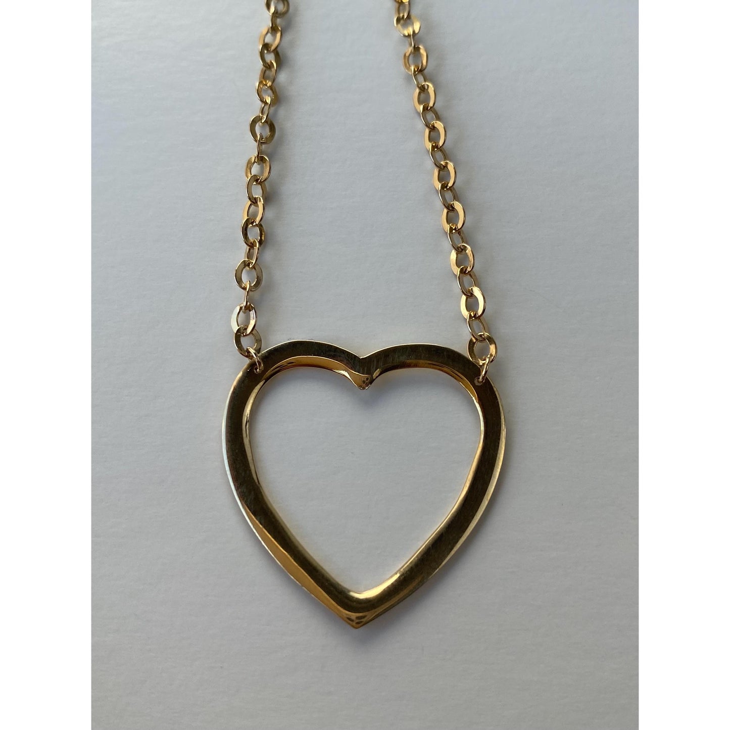 Vintage Solid 14k Yellow Gold Textured Heart Cable Chain Necklace - 18 inches