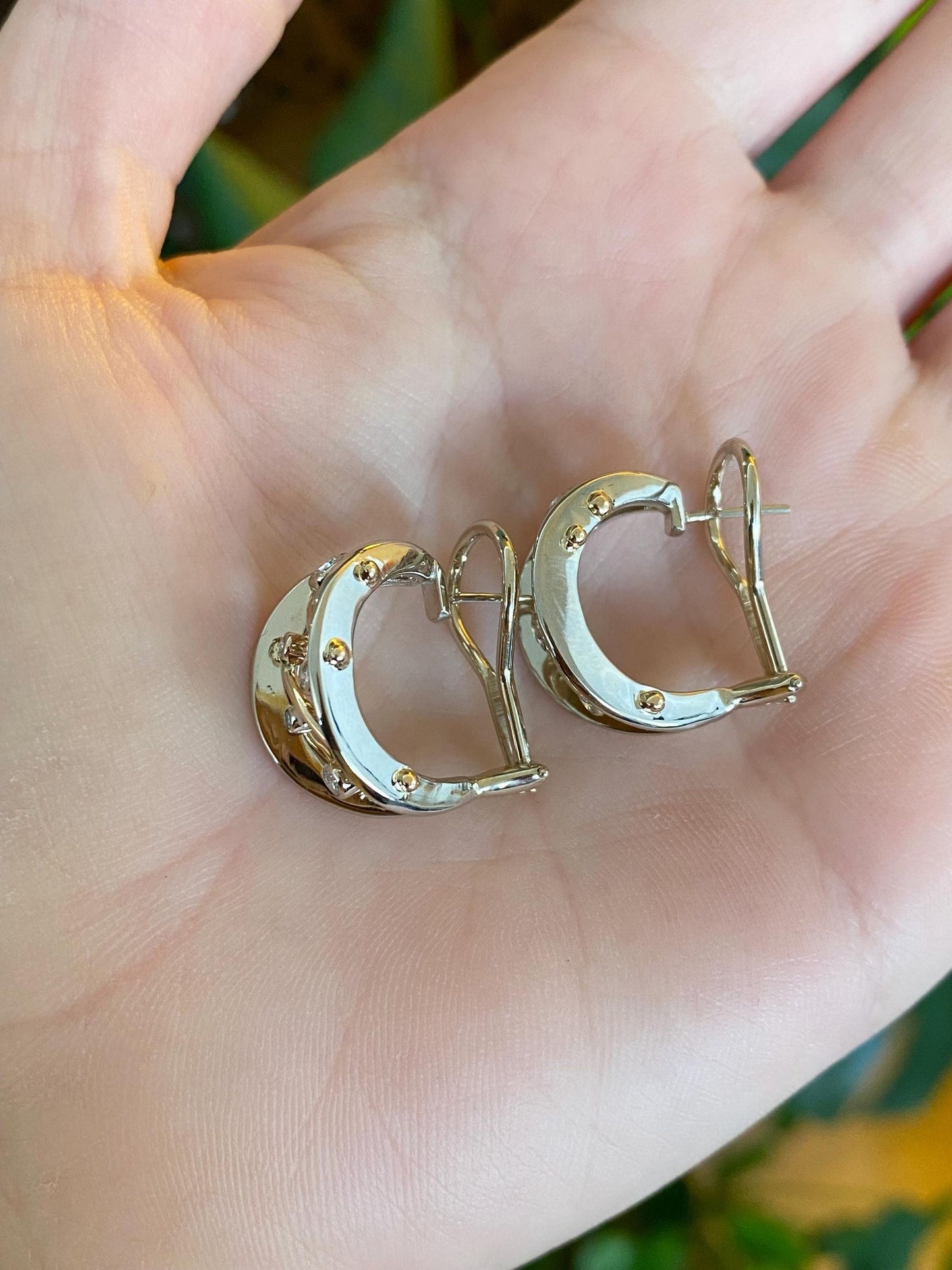 Vintage Solid 14k White & Yellow Gold Diamond Drop Earrings