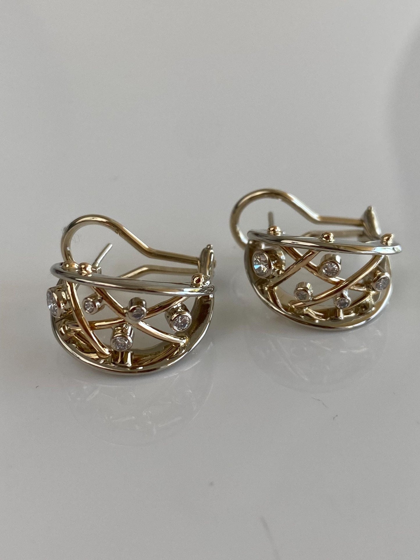 Vintage Solid 14k White & Yellow Gold Diamond Drop Earrings