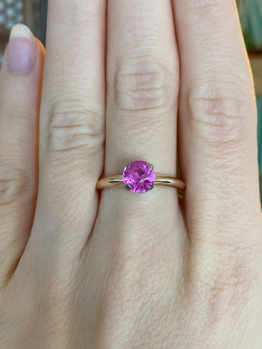 Vintage Solid 14k White & Yellow Gold Pink Sapphire Ring - Size 7.5