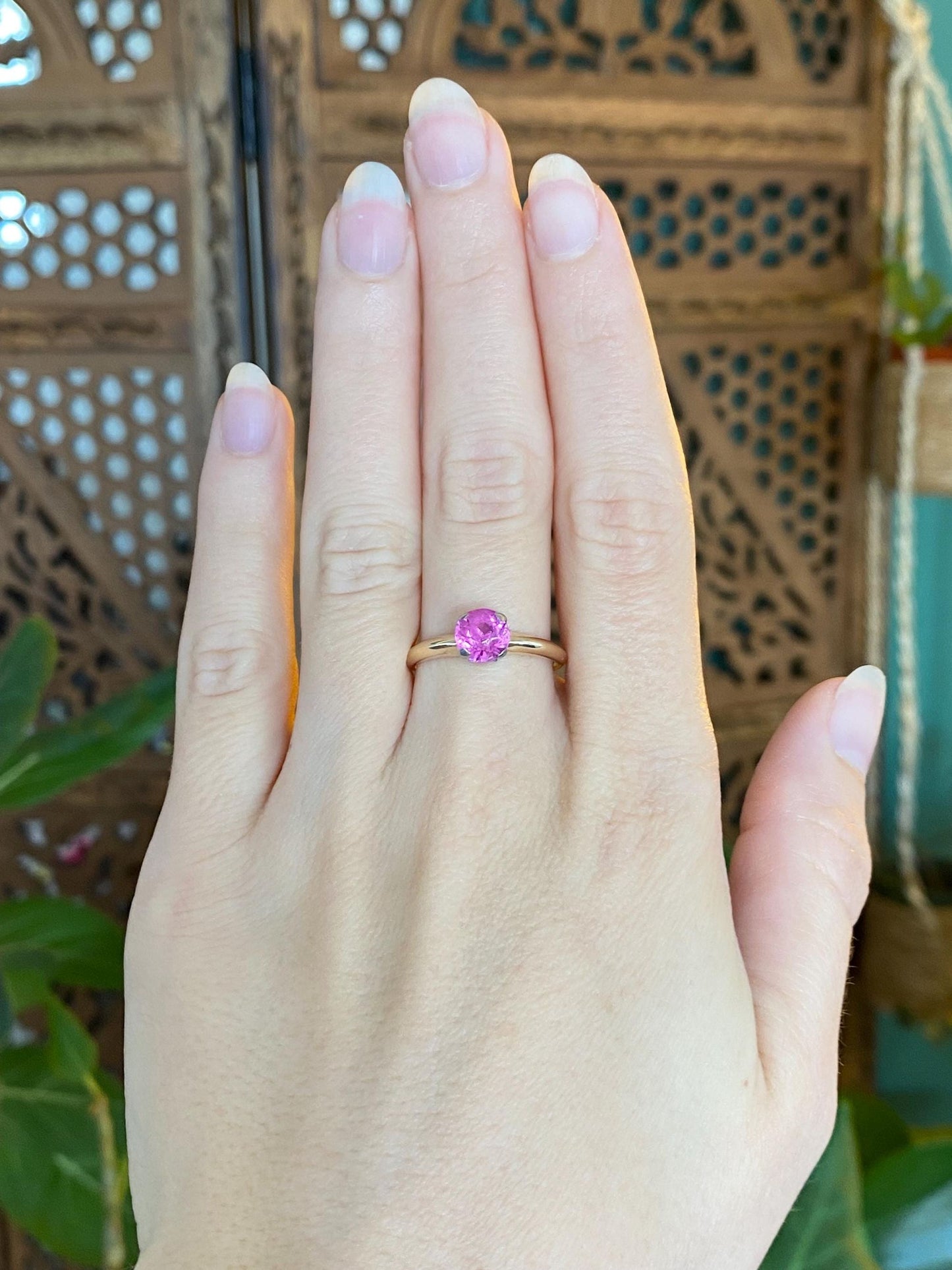 Vintage Solid 14k White & Yellow Gold Pink Sapphire Ring - Size 7.5