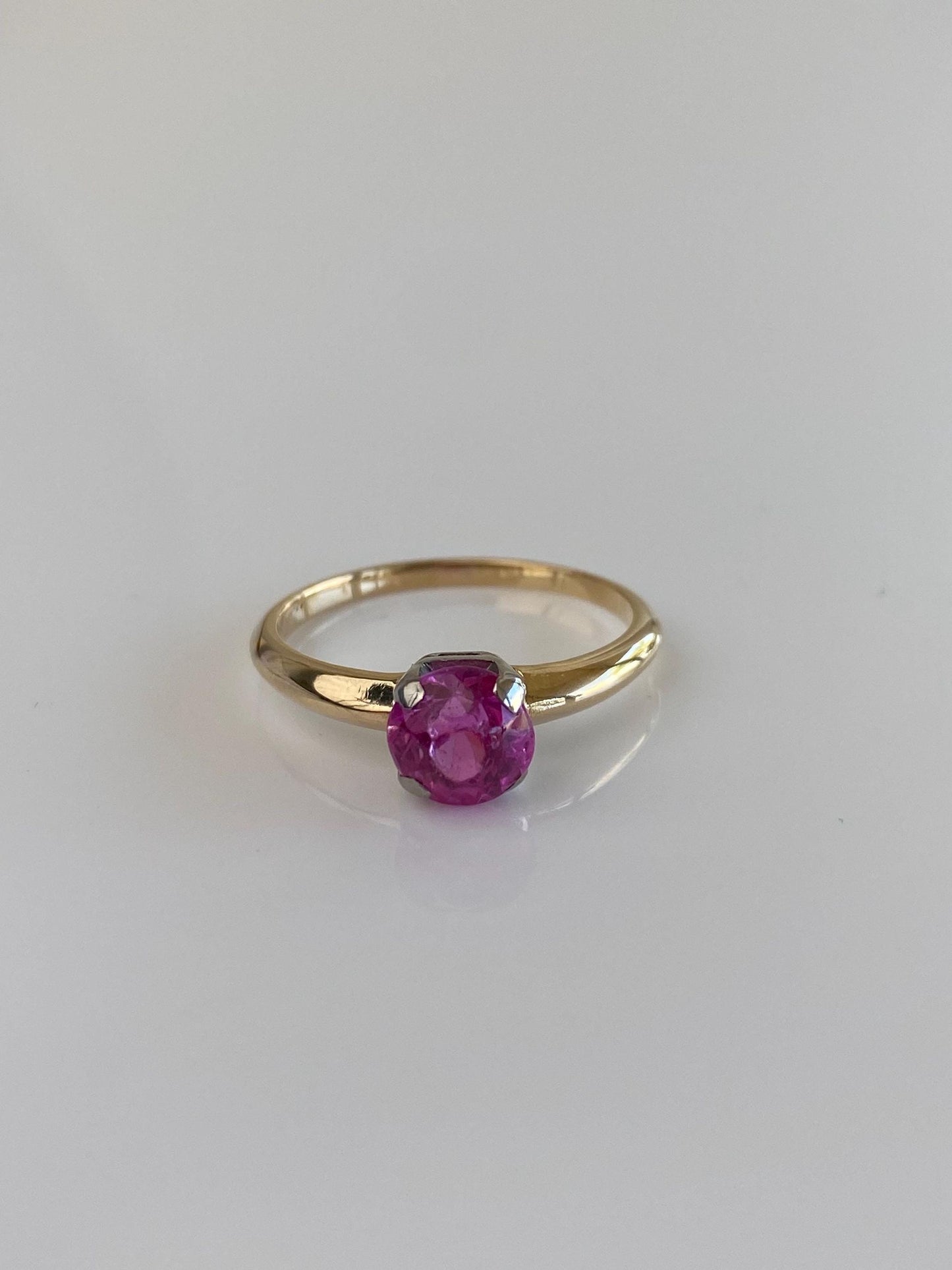 Vintage Solid 14k White & Yellow Gold Pink Sapphire Ring - Size 7.5