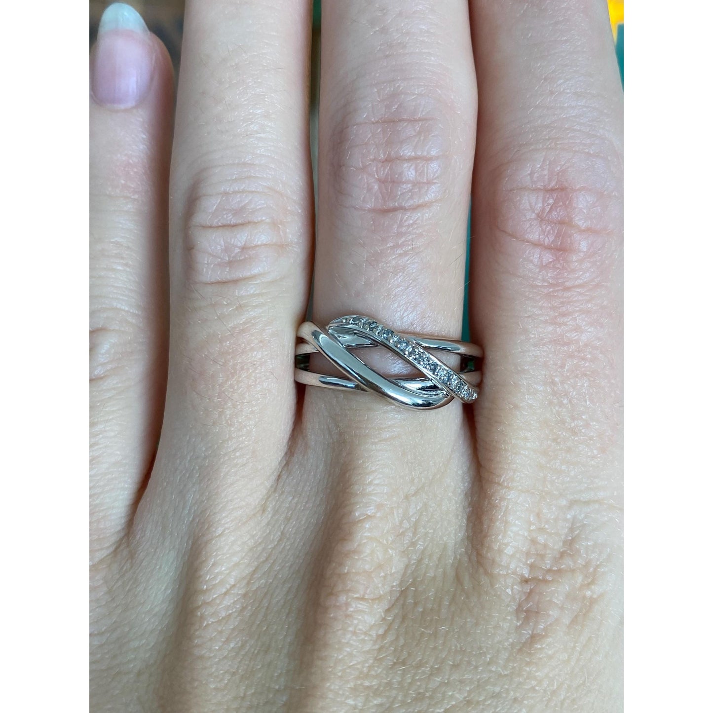 Vintage Solid 14k White Gold Diamond Twist Ring Band - Size 8.75