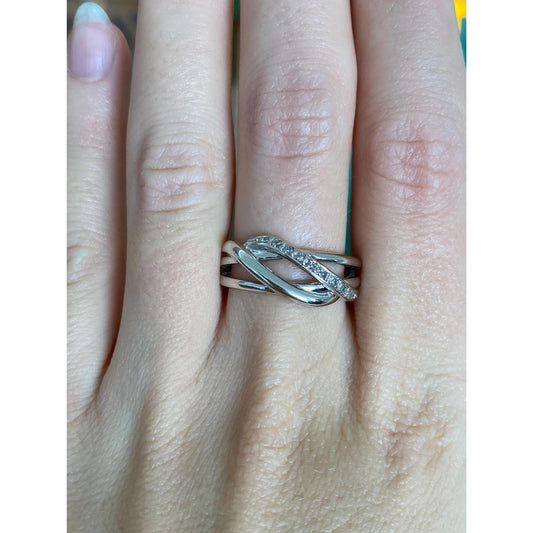 Vintage Solid 14k White Gold Diamond Twist Ring Band - Size 8.75