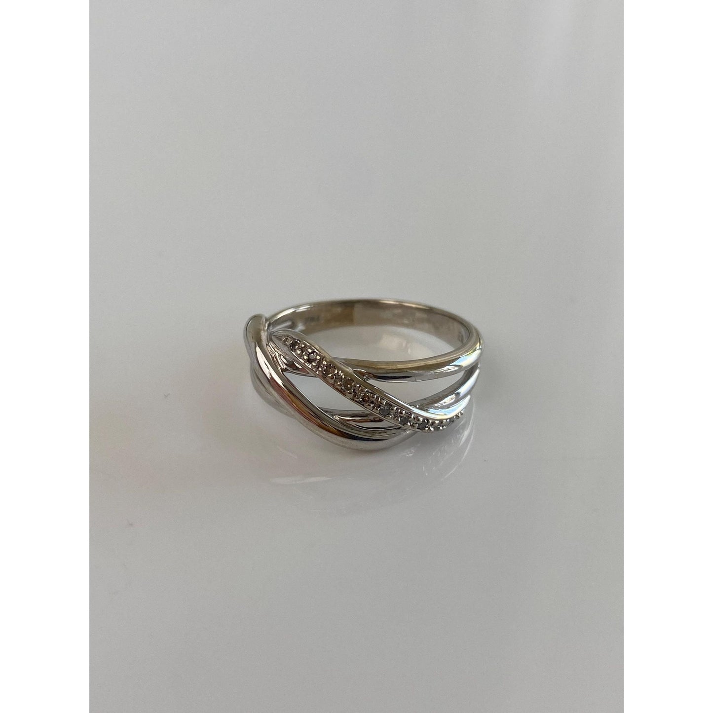 Vintage Solid 14k White Gold Diamond Twist Ring Band - Size 8.75
