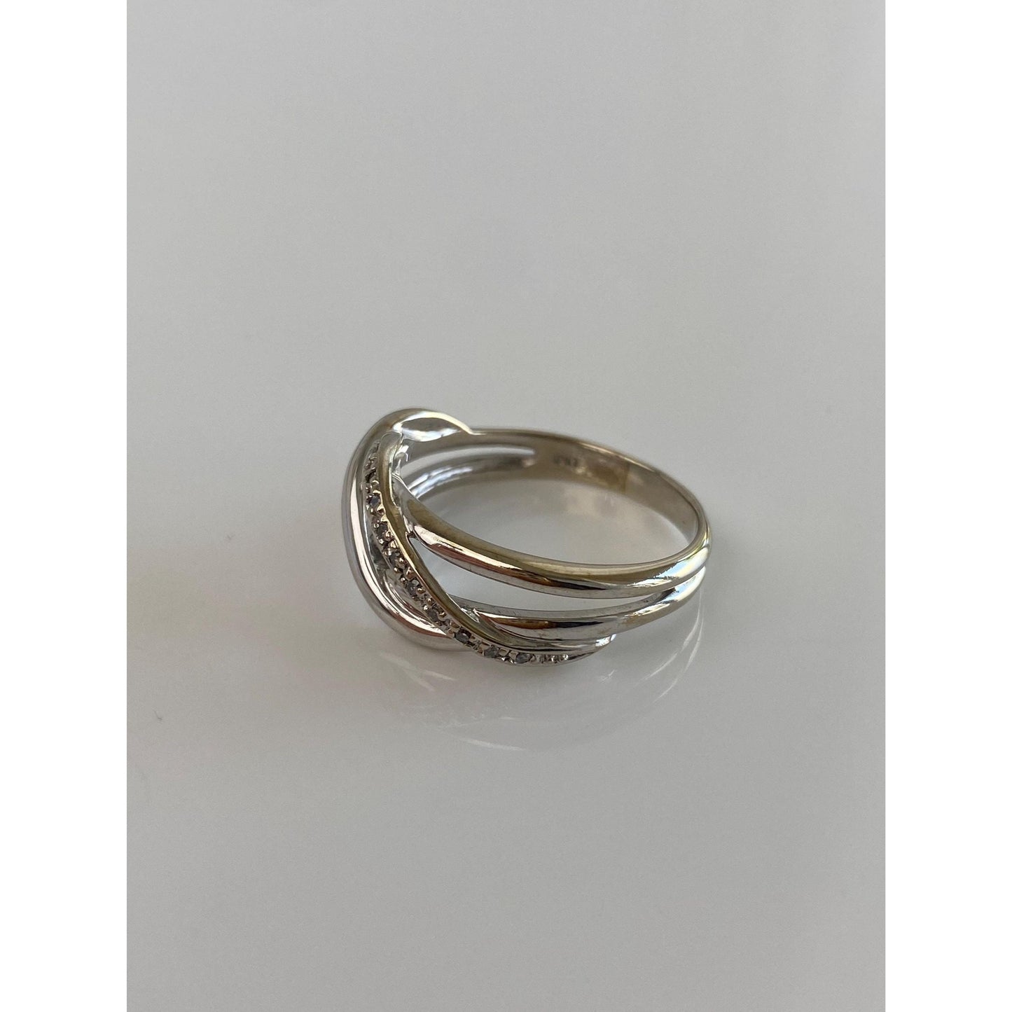 Vintage Solid 14k White Gold Diamond Twist Ring Band - Size 8.75