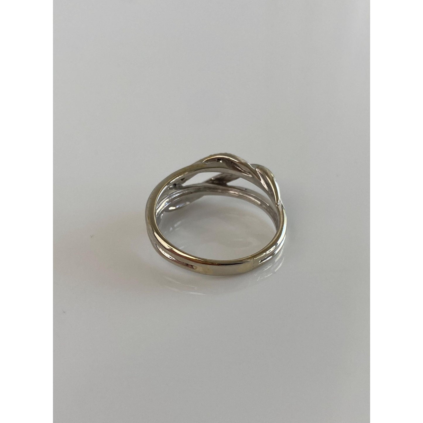 Vintage Solid 14k White Gold Diamond Twist Ring Band - Size 8.75