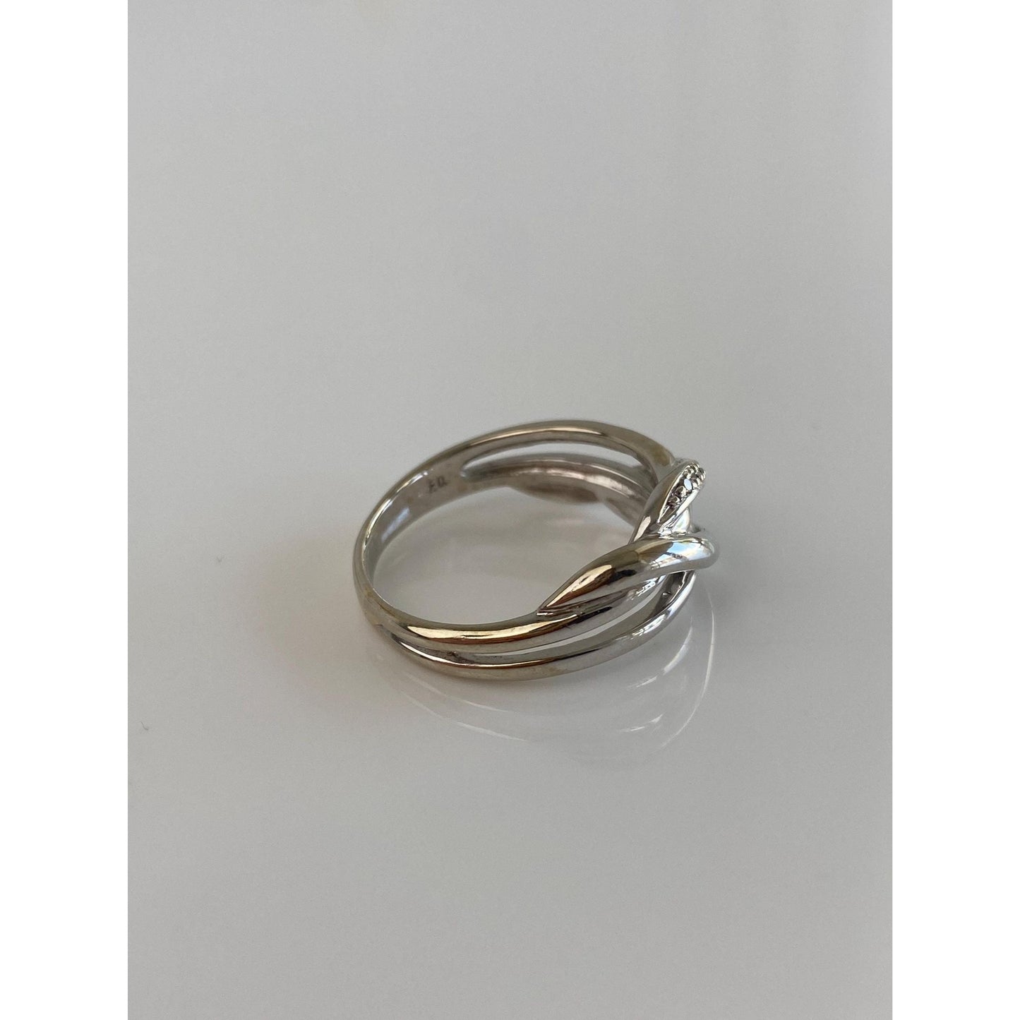 Vintage Solid 14k White Gold Diamond Twist Ring Band - Size 8.75