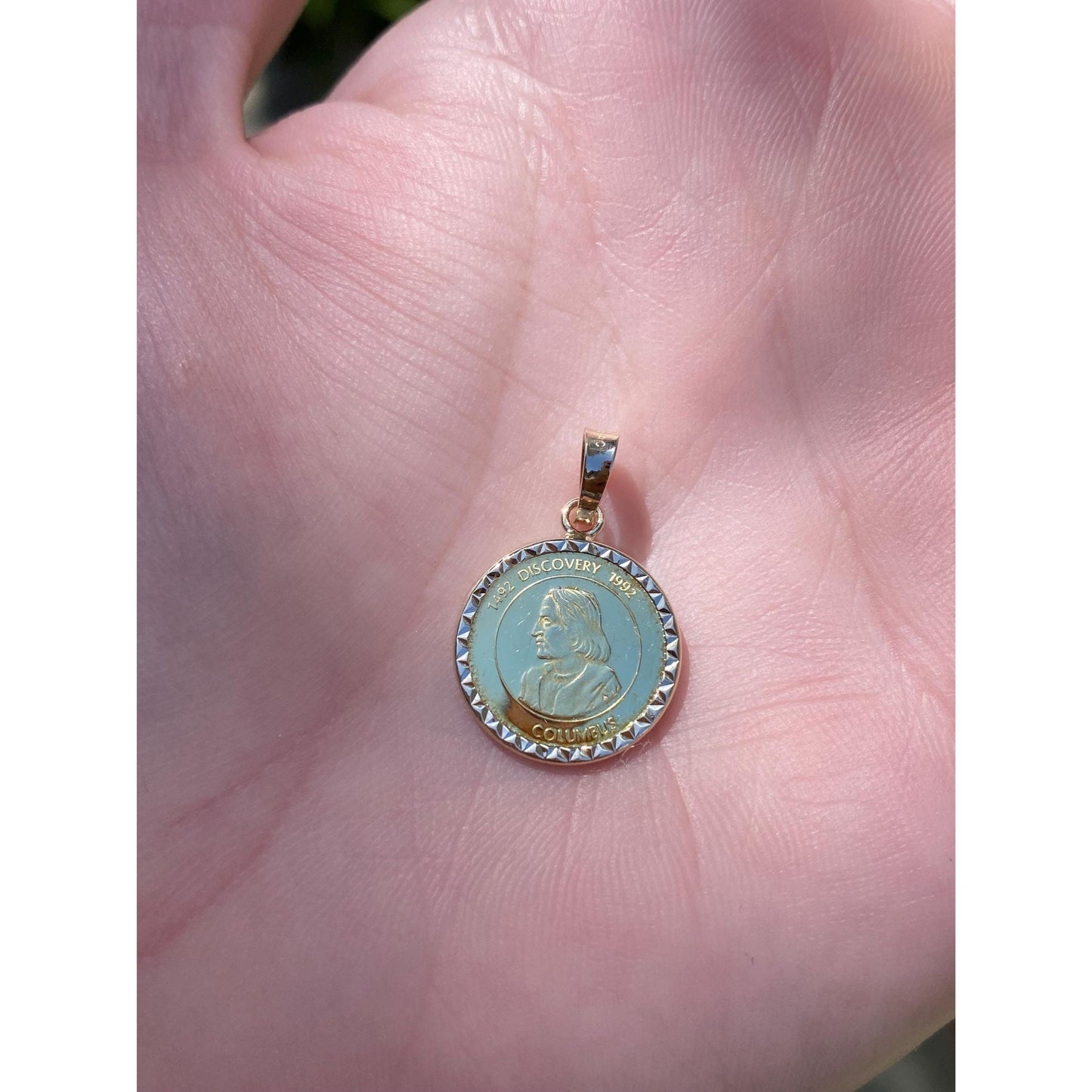 Vintage Solid 14k Yellow Gold Columbus Discovery Coin Charm