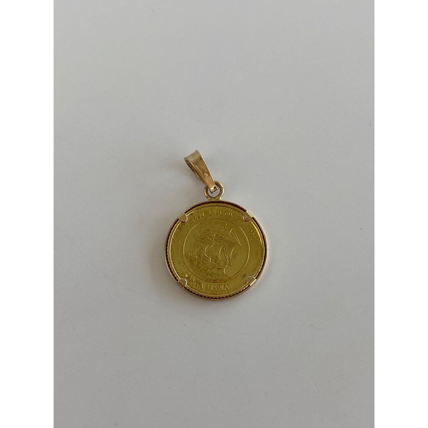 Vintage Solid 14k Yellow Gold Columbus Discovery Coin Charm
