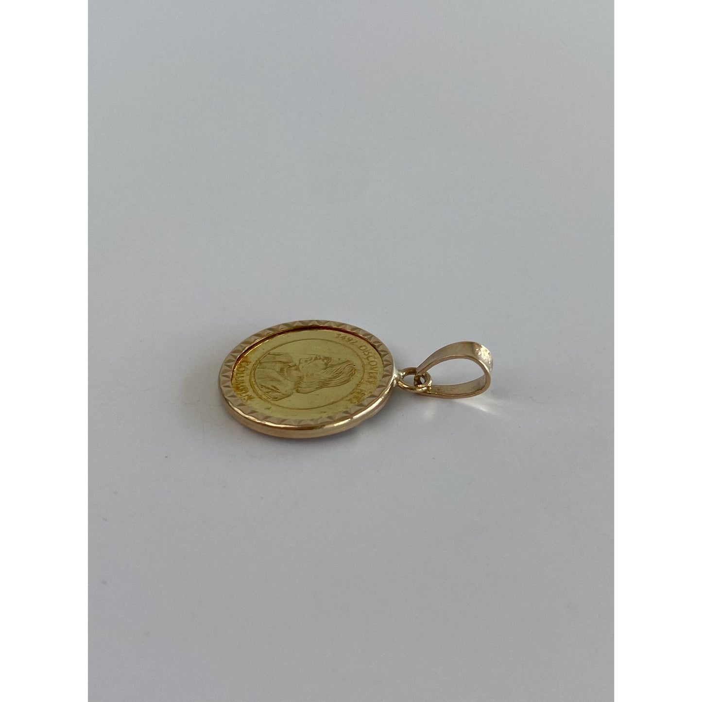 Vintage Solid 14k Yellow Gold Columbus Discovery Coin Charm