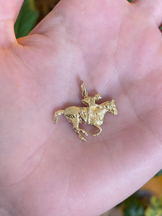 Vintage Solid 14k Yellow Gold Jockey Horse Racing Charm