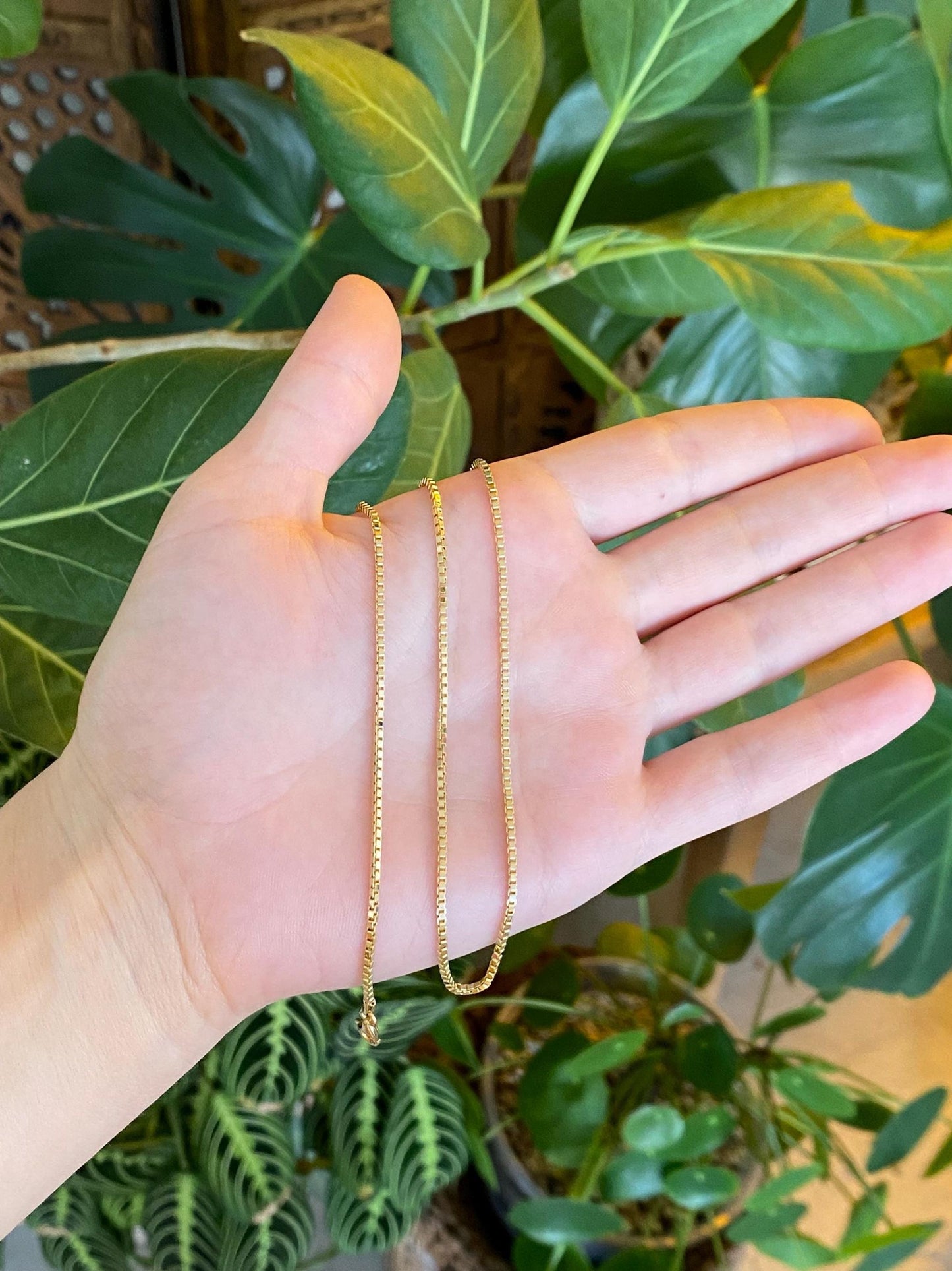Vintage Solid 18k Yellow Gold Box Chain Necklace - 20 inches