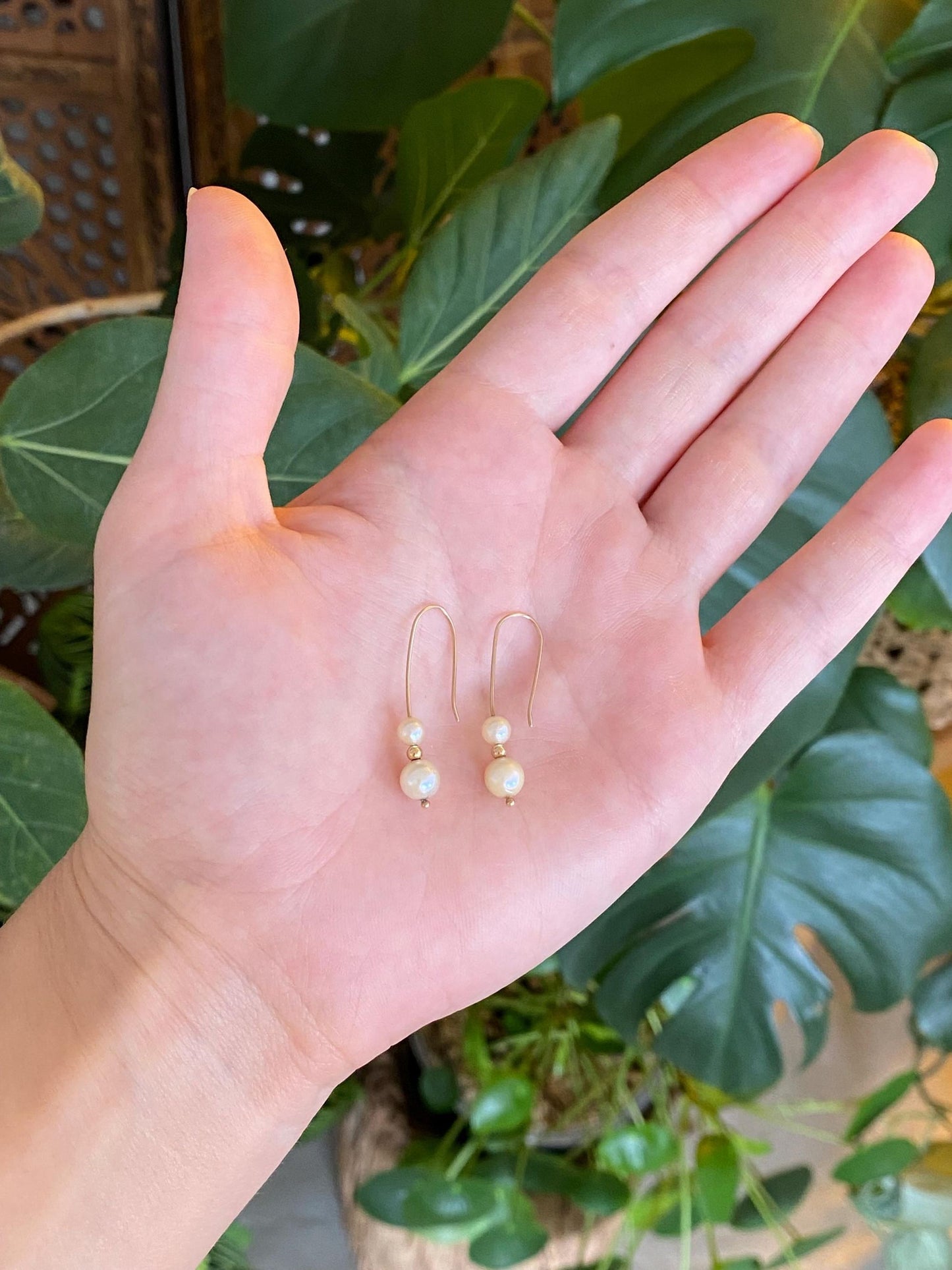 Vintage Solid 14k Yellow Gold Pearls Gold Ball Drop Earrings
