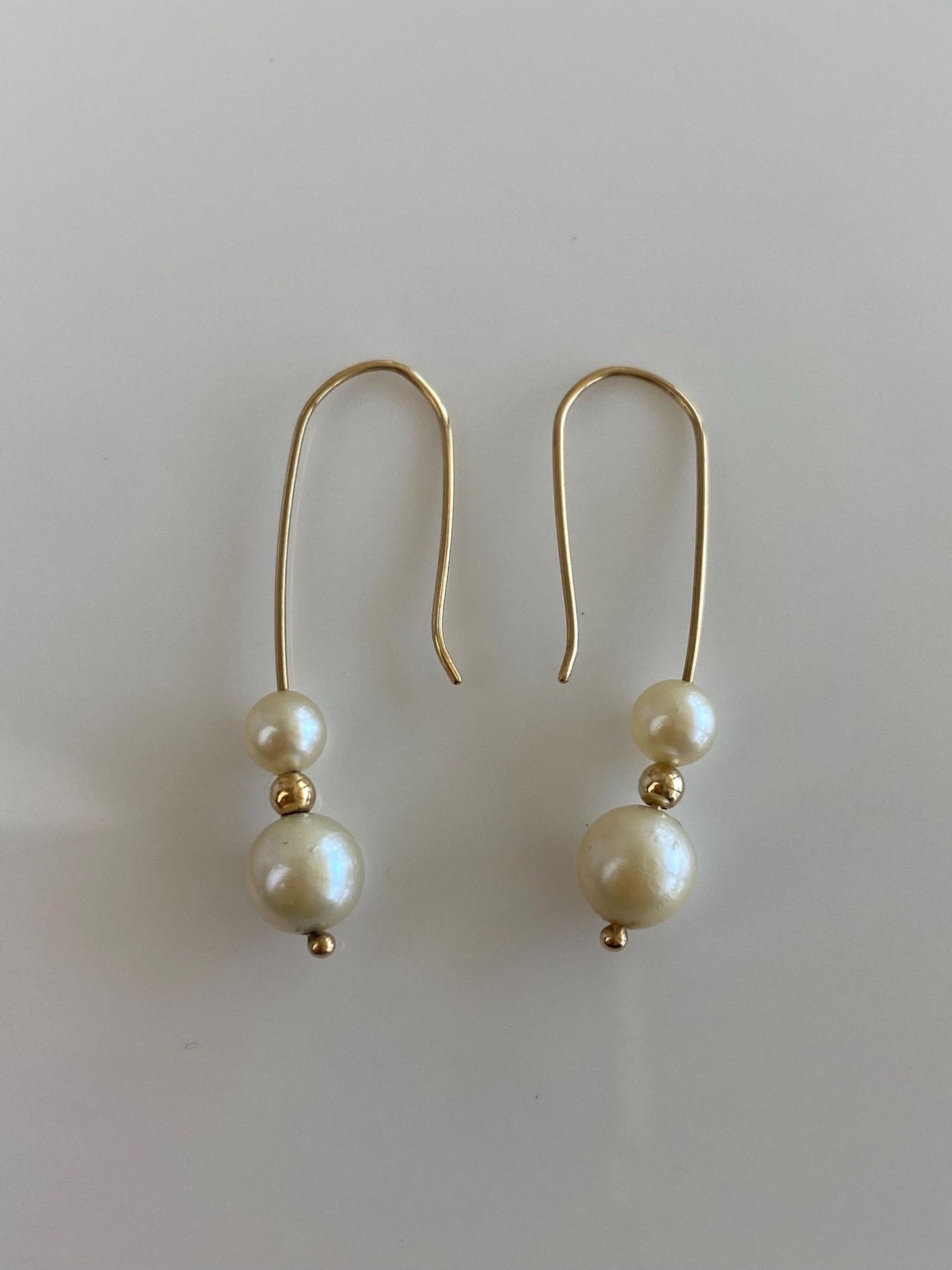 Vintage Solid 14k Yellow Gold Pearls Gold Ball Drop Earrings