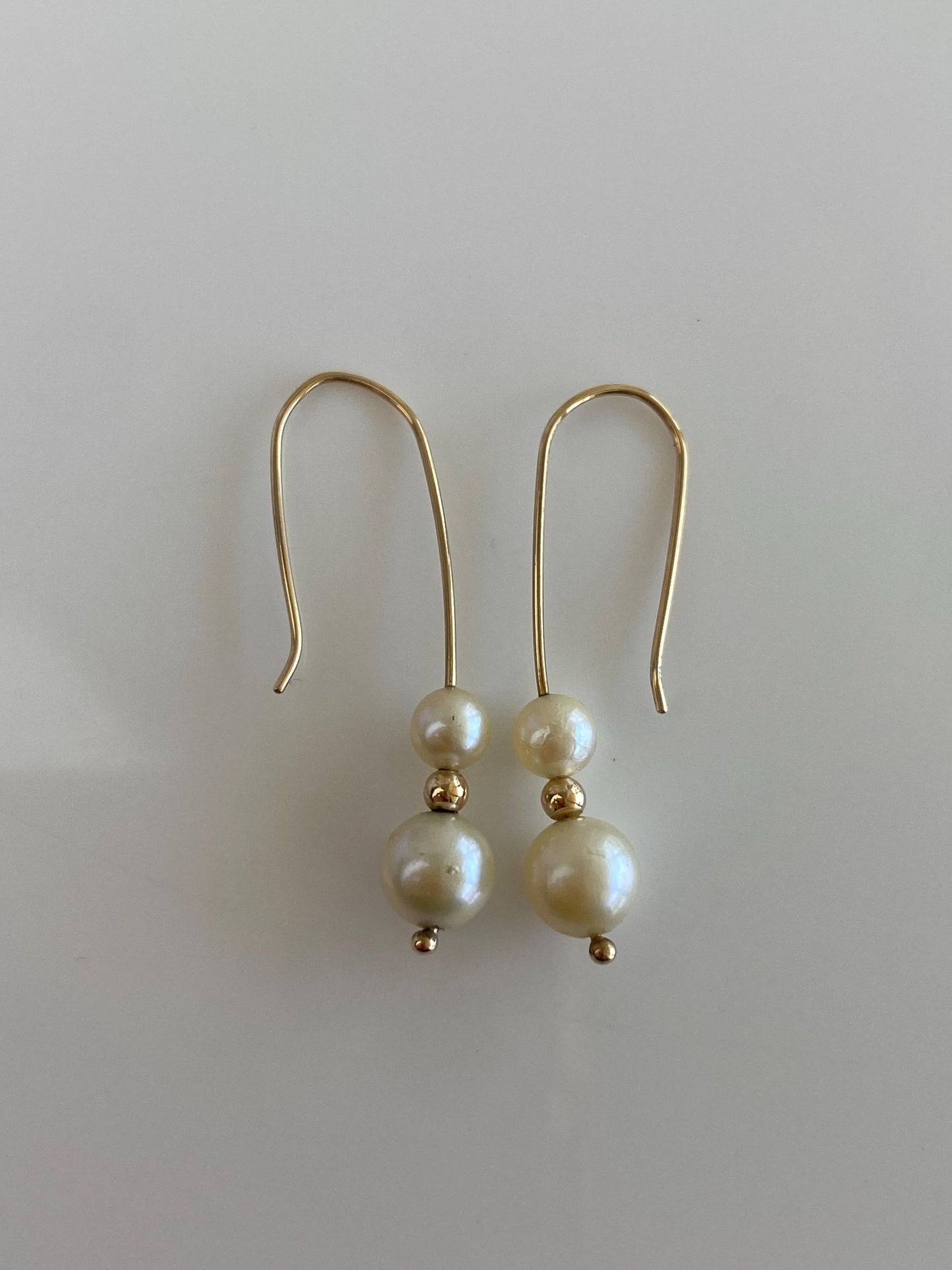 Vintage Solid 14k Yellow Gold Pearls Gold Ball Drop Earrings
