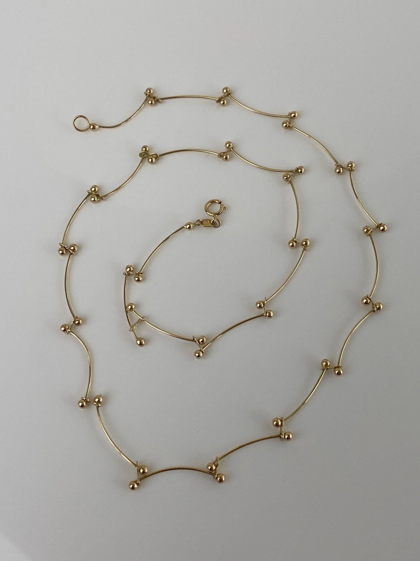 Vintage Solid 14k Yellow Gold Fancy Link Ball Chain Necklace - 17.75 inches