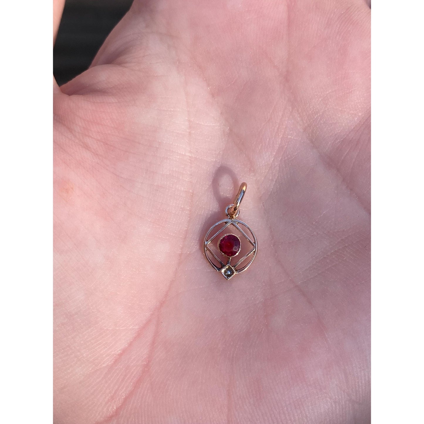 Vintage Solid 14k Yellow Gold Pink Cubic Zirconia Seed Pearl Stick Pin Conversion Charm