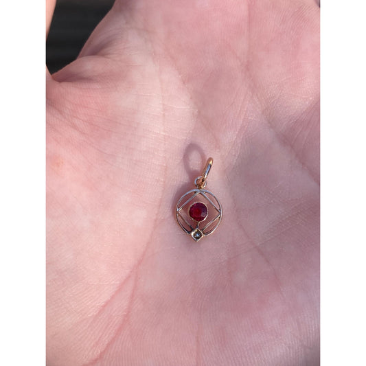 Vintage Solid 14k Yellow Gold Pink Cubic Zirconia Seed Pearl Stick Pin Conversion Charm