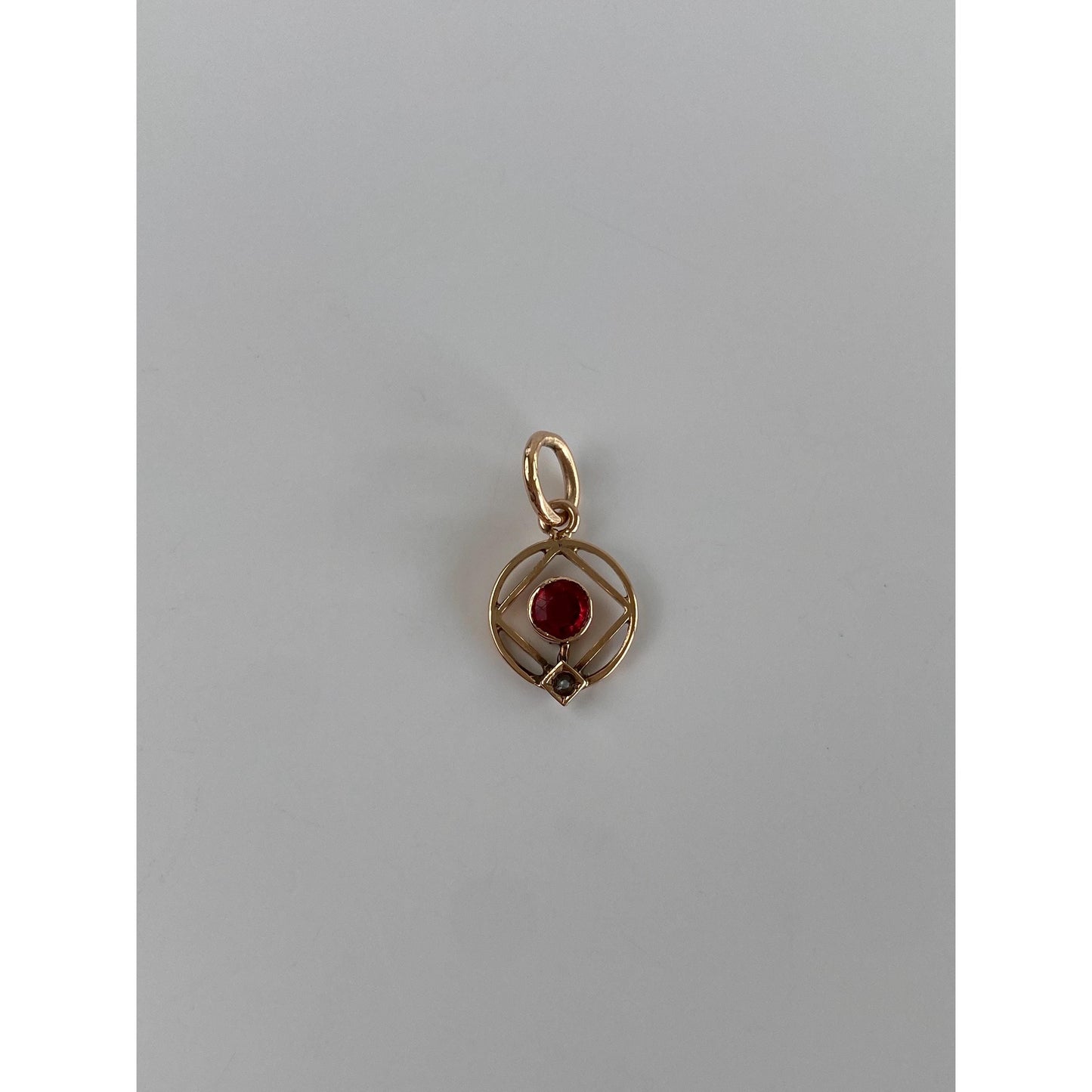 Vintage Solid 14k Yellow Gold Pink Cubic Zirconia Seed Pearl Stick Pin Conversion Charm