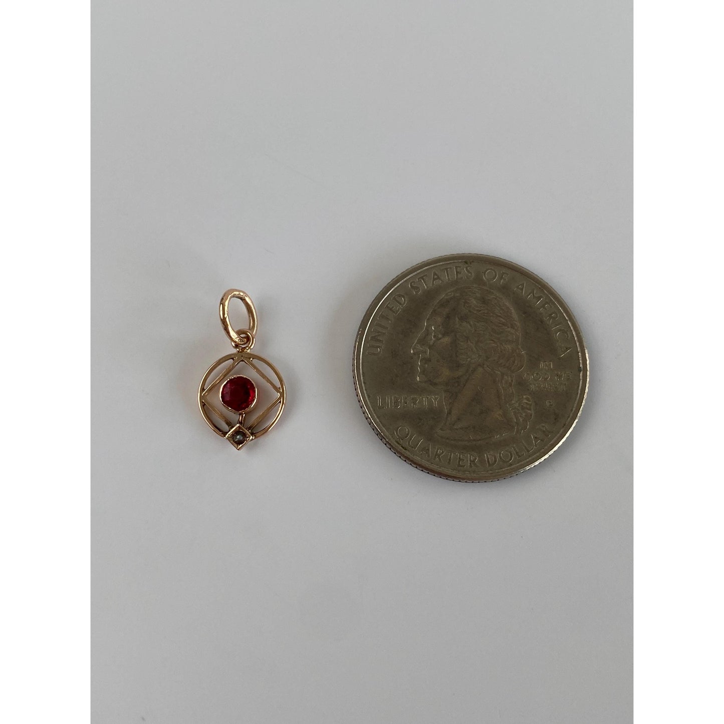 Vintage Solid 14k Yellow Gold Pink Cubic Zirconia Seed Pearl Stick Pin Conversion Charm